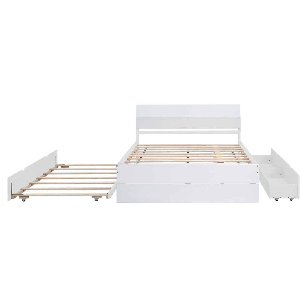 Modern Full Size Bed Frame with Twin Size Trundle and 2 Drawers