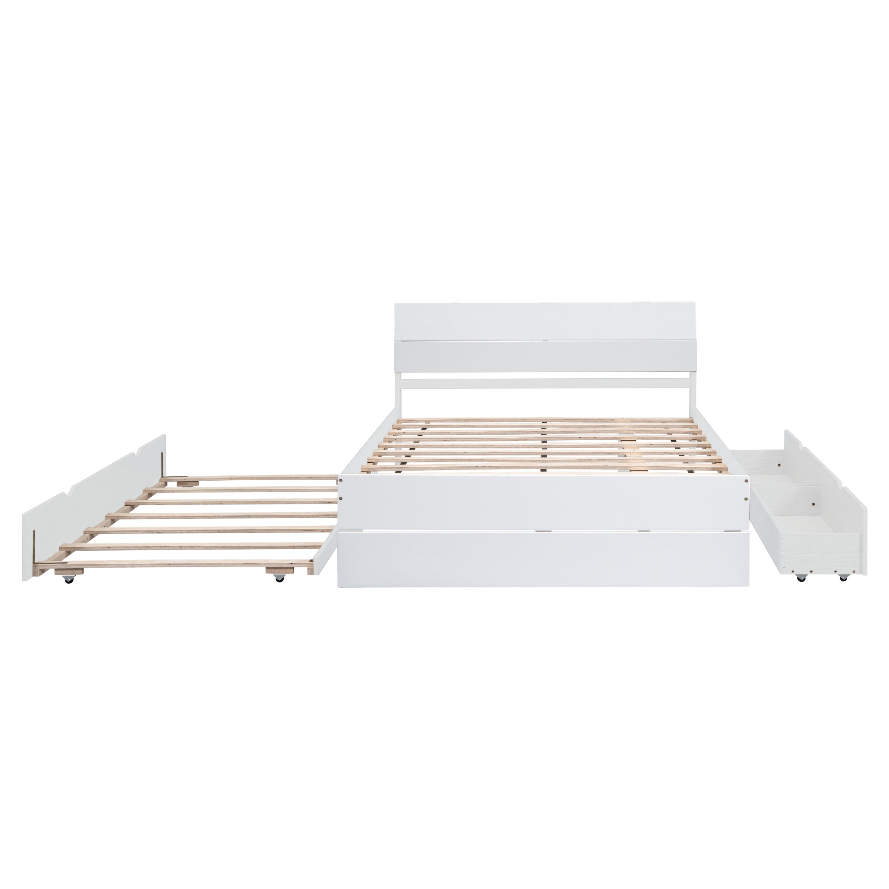 Modern Full Size Bed Frame with Twin Size Trundle and 2 Drawers