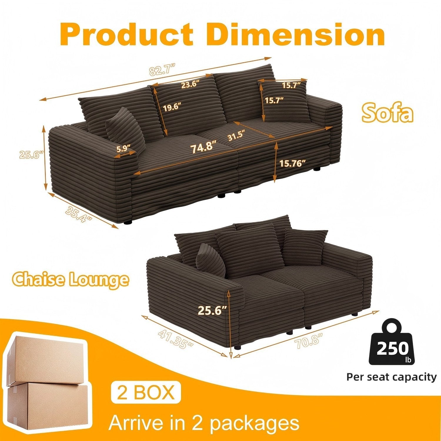 82.7' Modern Comfy Cloud Couch Sofa with Soft Pillows + Ottomans Option