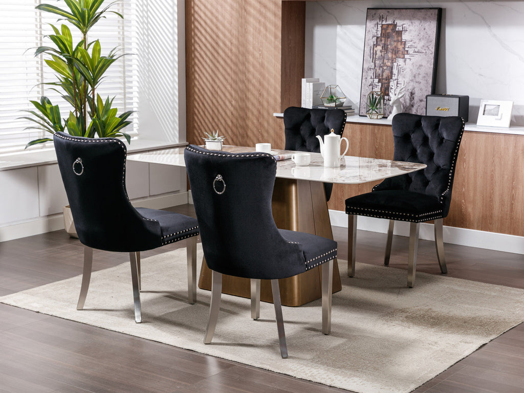 Modern High-end Tufted Solid Wood Velvet Dining Chairs (Set of 2)
