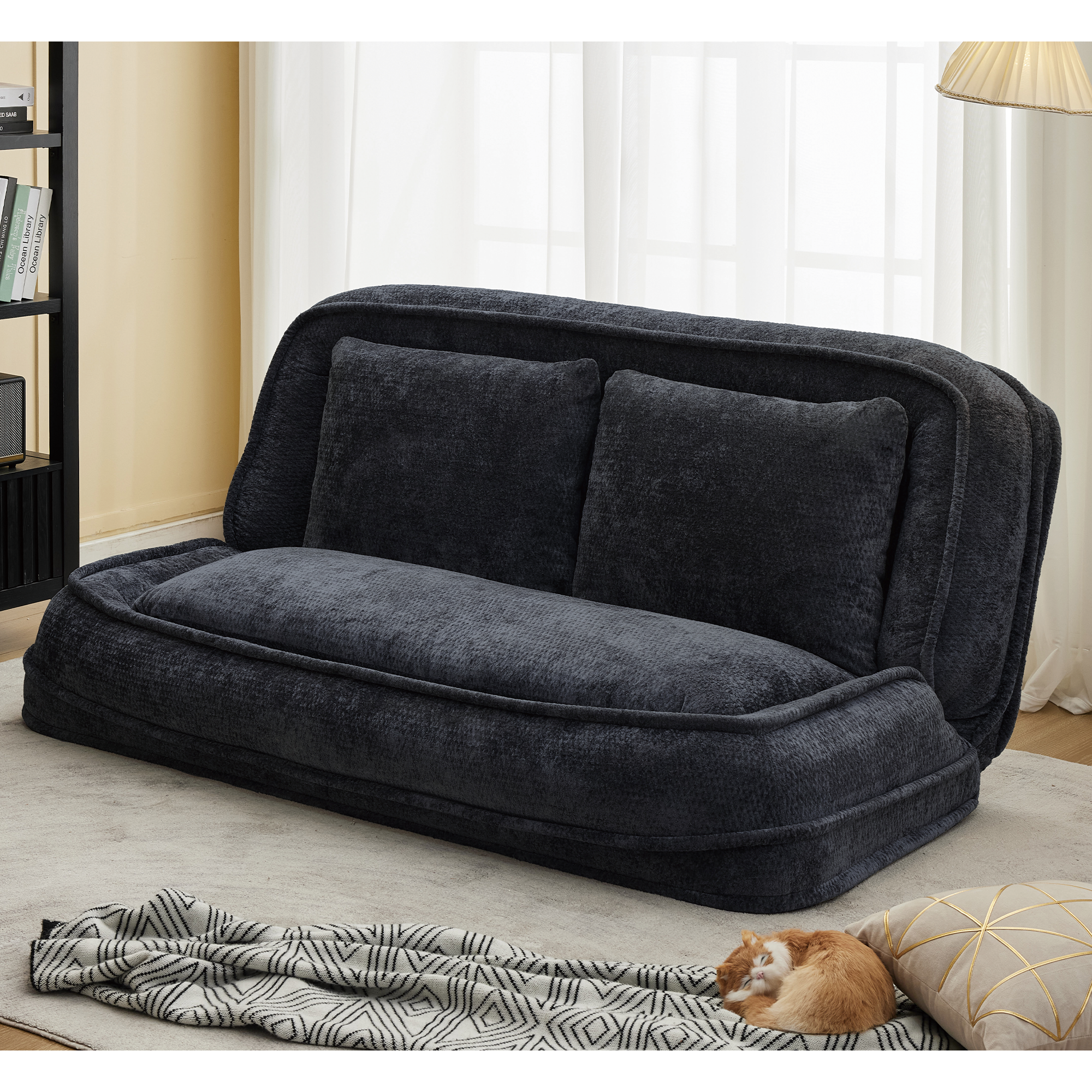2-in-1 Extra Large Chenille Floor Couch Loveseat for Humans & Dogs