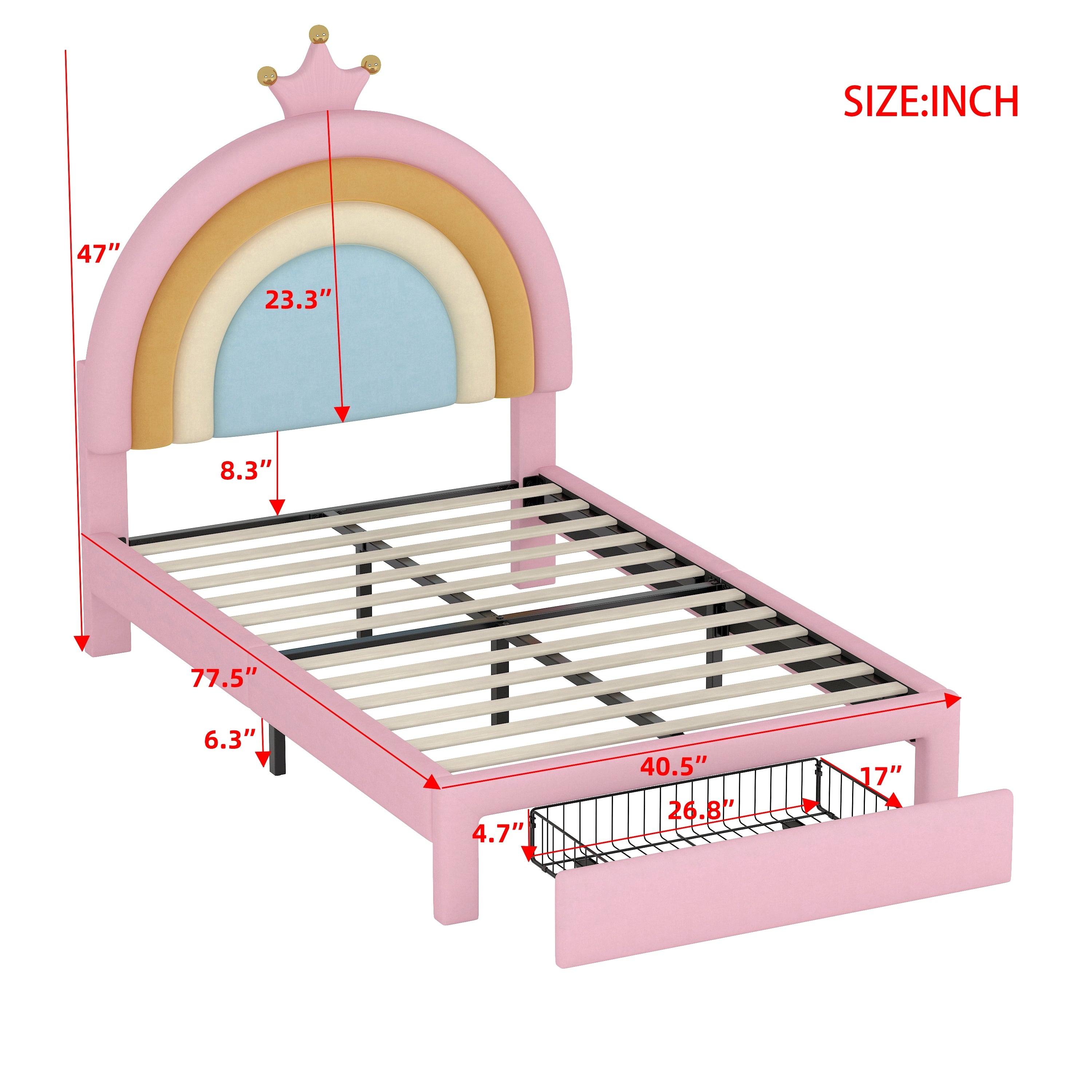 Twin/Full Size Rainbow Princess Platform Bed