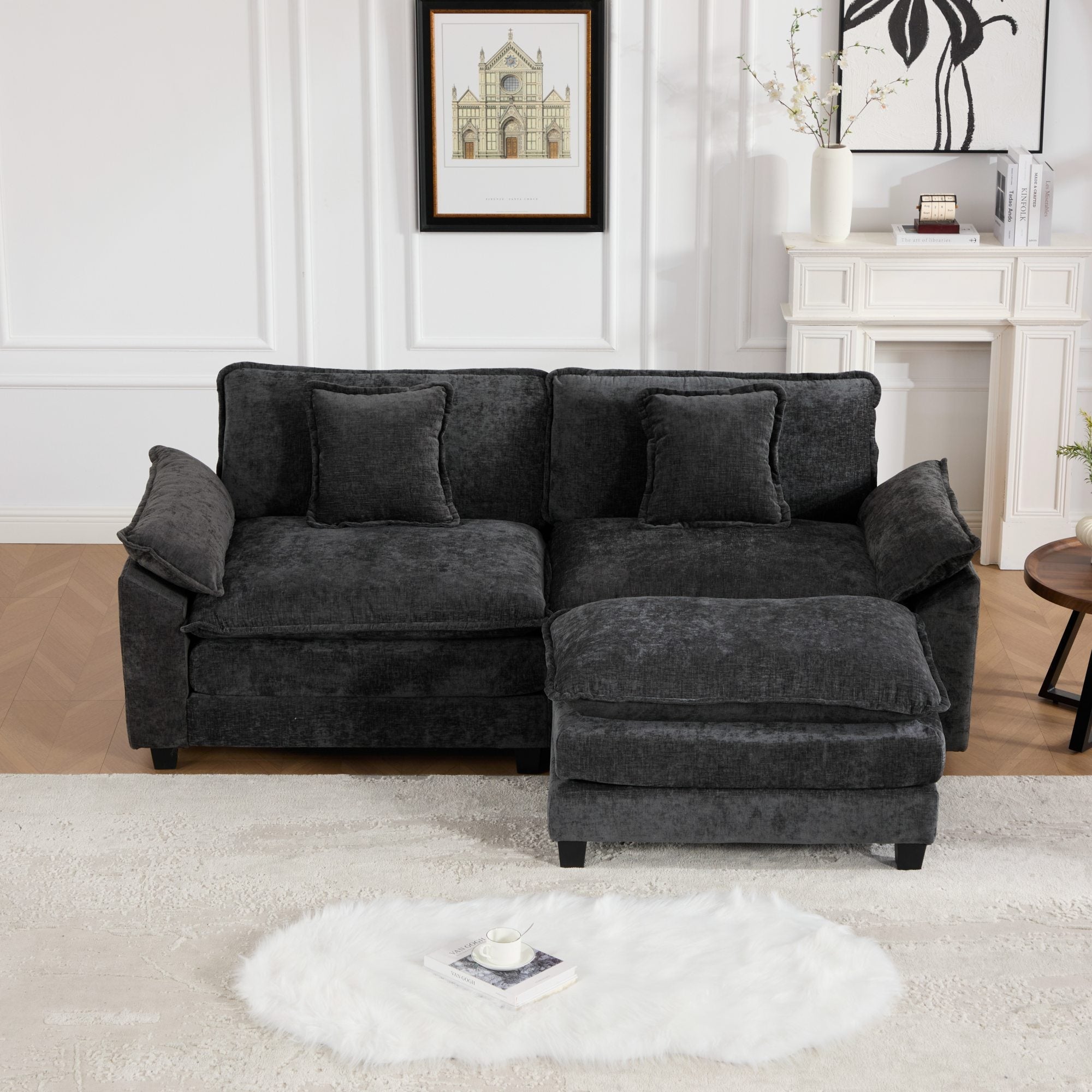 Modern Comfy Upholstered Seat Cushion Sectional Couch (Ottoman is Not Included)