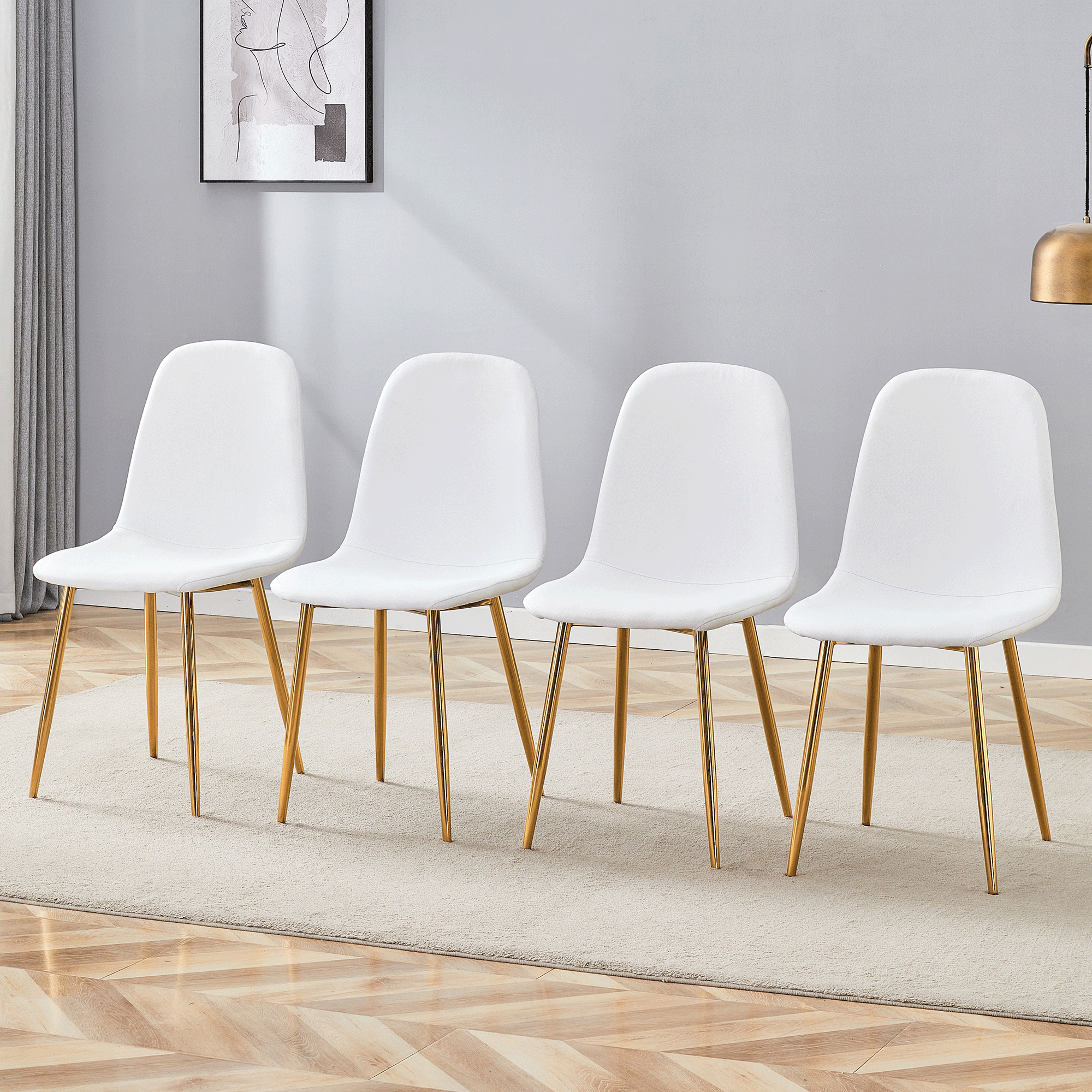 Luxury Simple Chair Black Linen Dining Chair  (Set of 4)