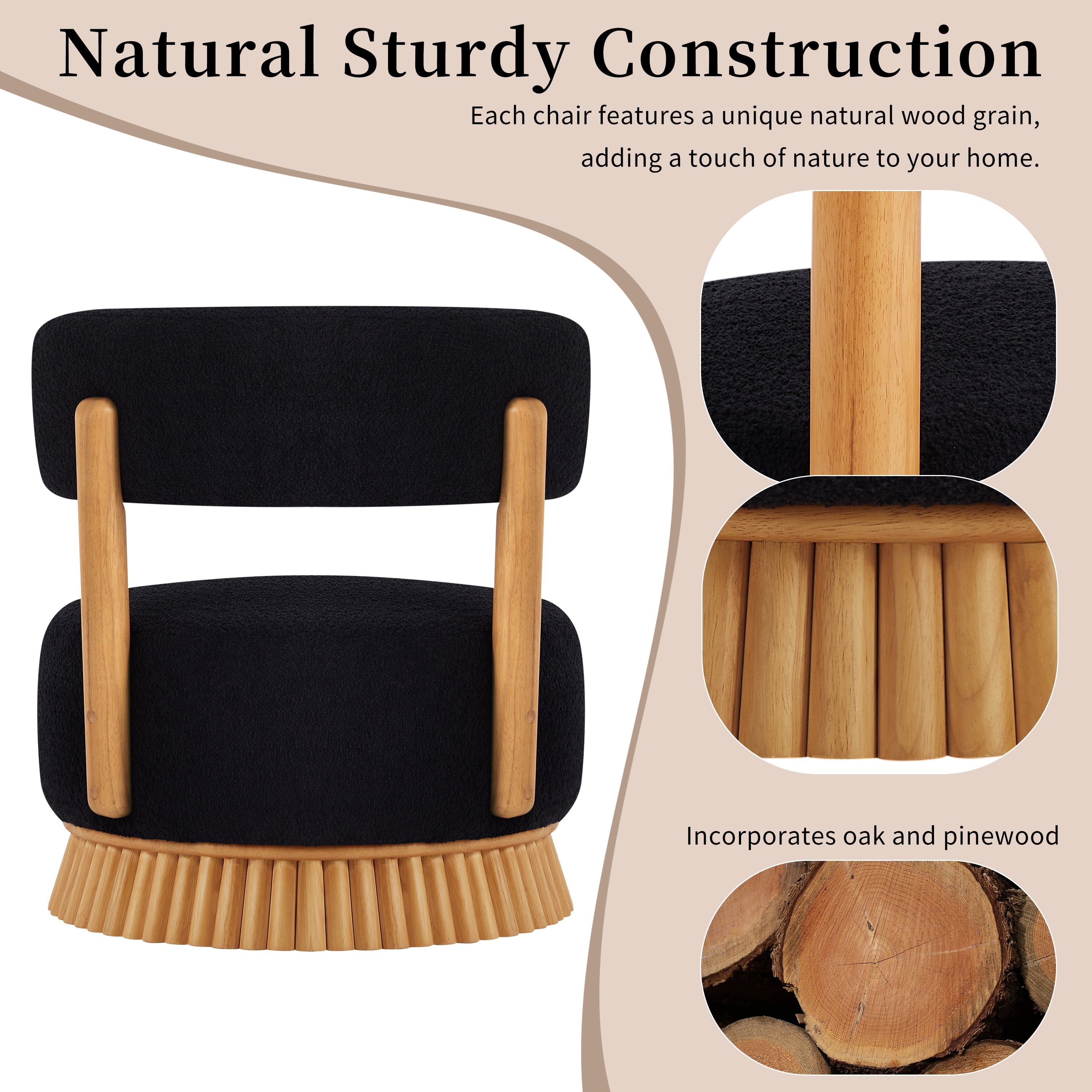 Modern Armless Chair with Wooden Base Featuring Thatched Roof Rod Design
