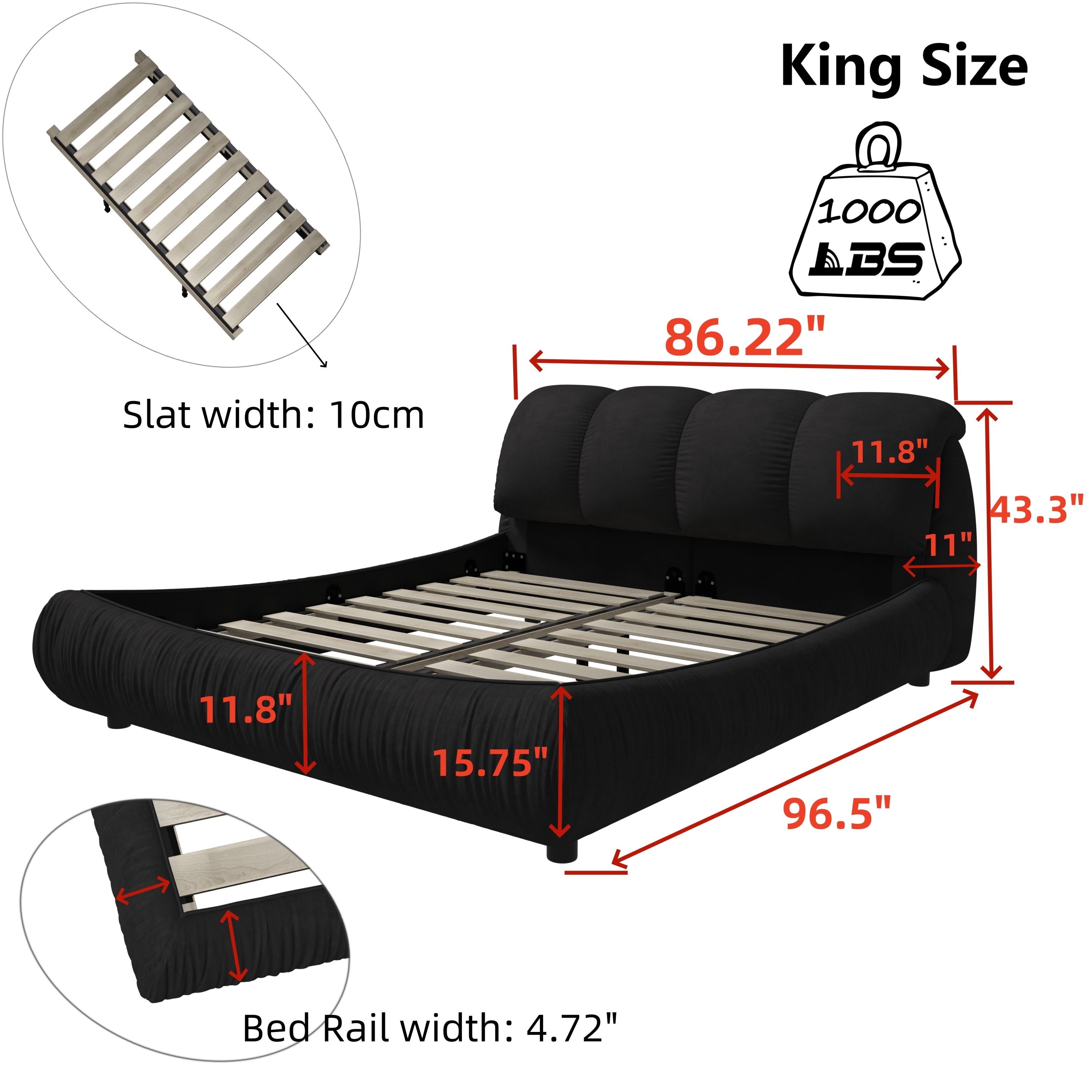 King/Queen Size Luxury Upholstered Platform Bed