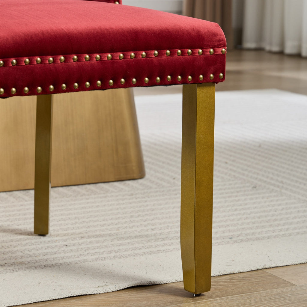 Mid-Century Velvet Dining Chairs with Lion Head Pull Ring (Set of 2)