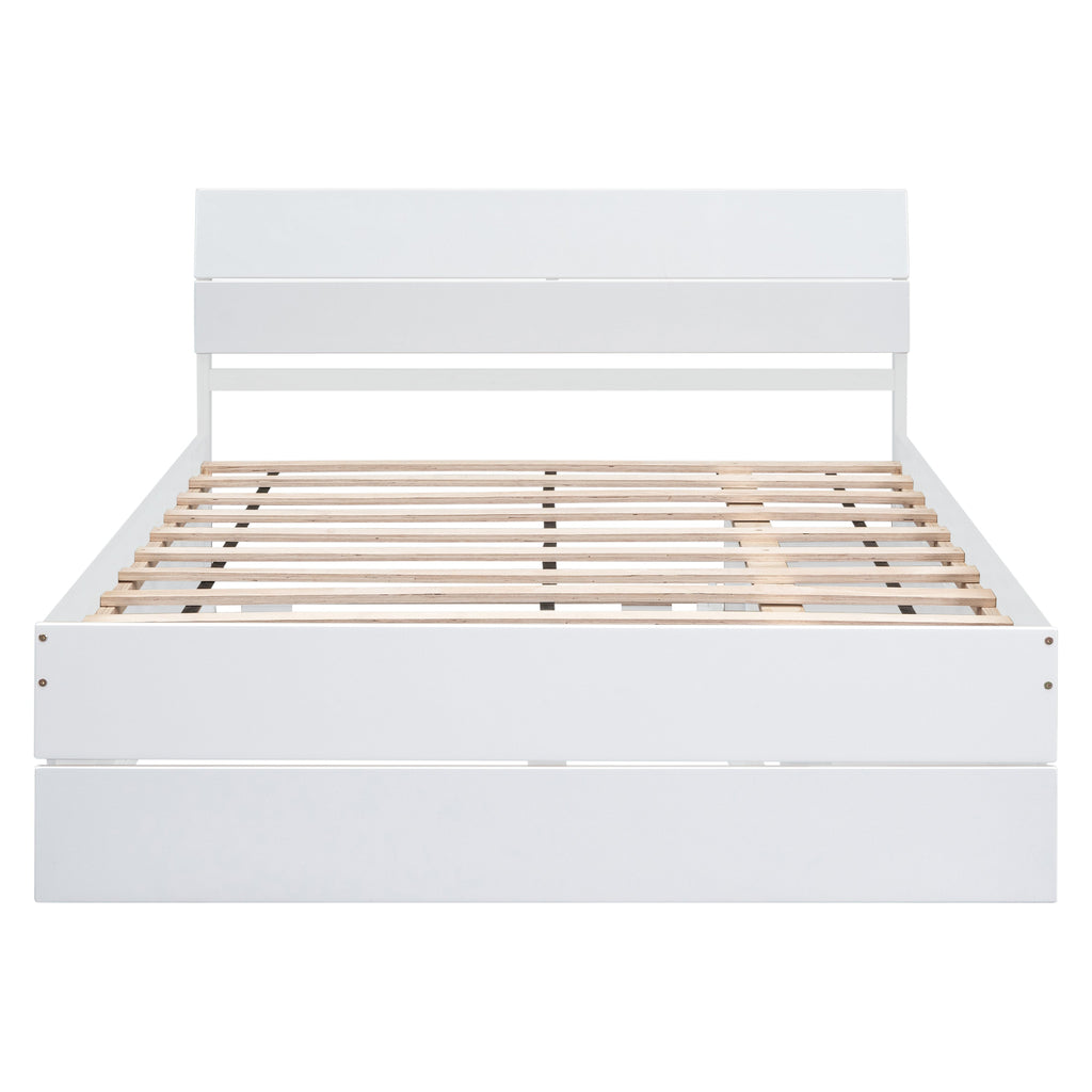 Modern Full Size Bed Frame with Twin Size Trundle and 2 Drawers