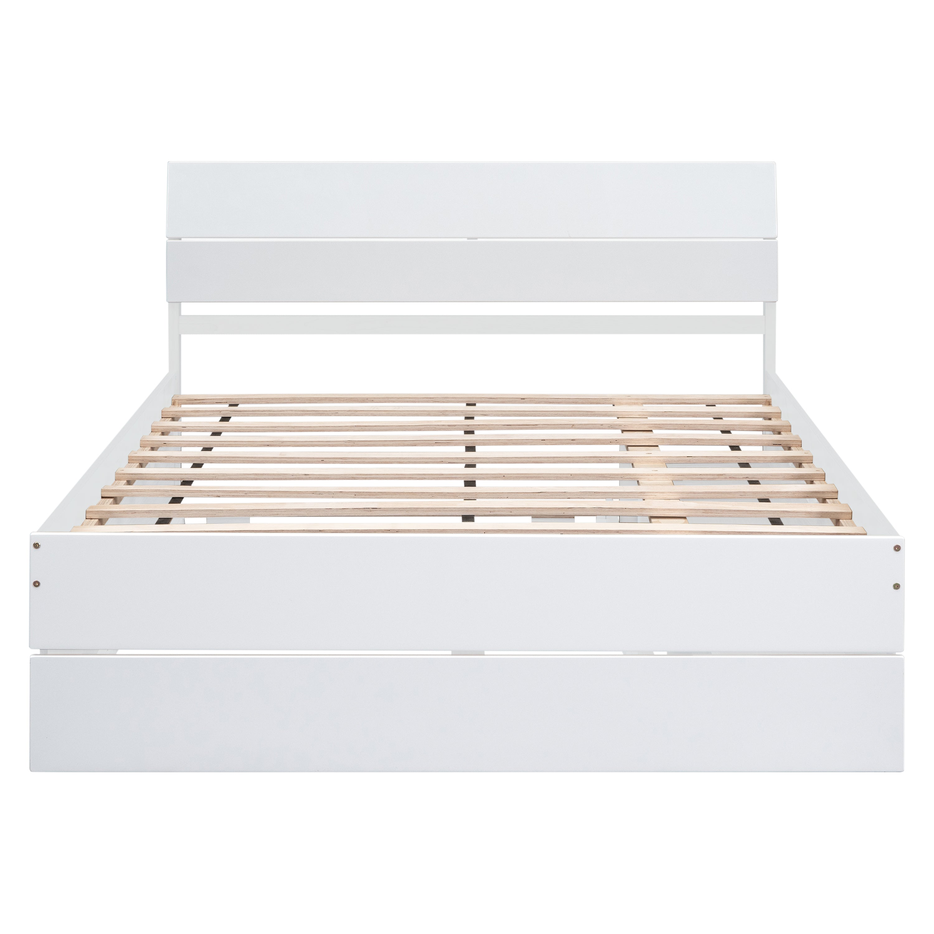 Modern Full Size Bed Frame with Twin Size Trundle and 2 Drawers