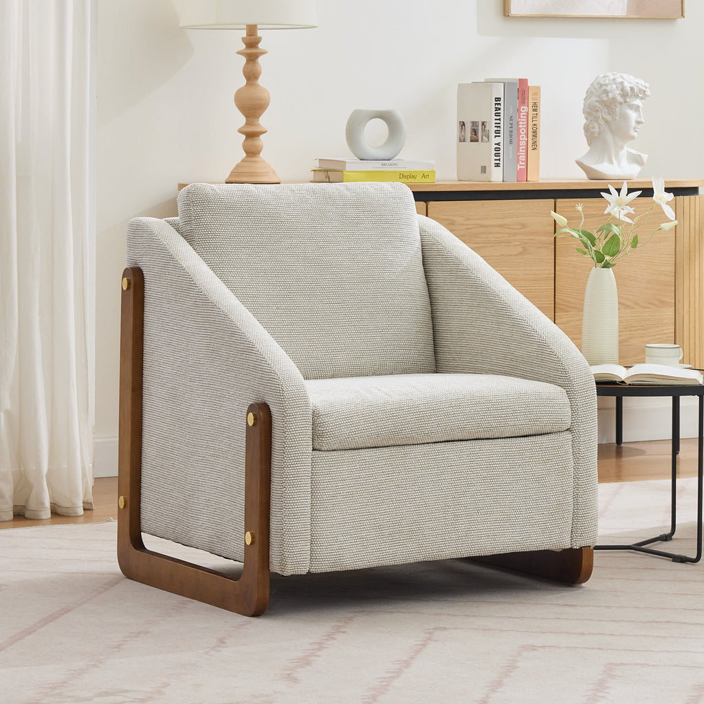 Modern Upholstered Armchair with Wooden Side Frame
