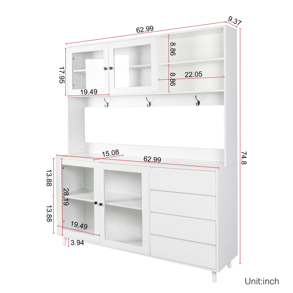 63' W Large Kitchen Hutch Cabinet