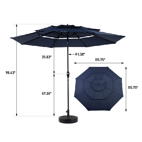 10ft 3-Tier Aluminium Patio Umbrella with Auto-Tilt (No Base)
