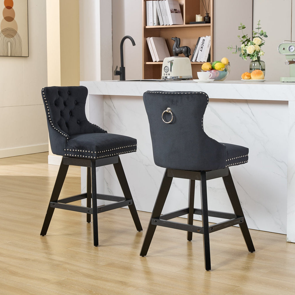 Swivel Velvet Barstools with Button Tufted Decoration (Set of 2)