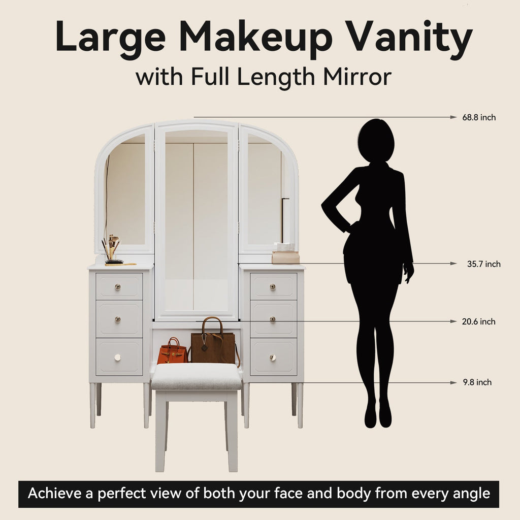 Antique Makeup Vanity Desk with Triple Mirror