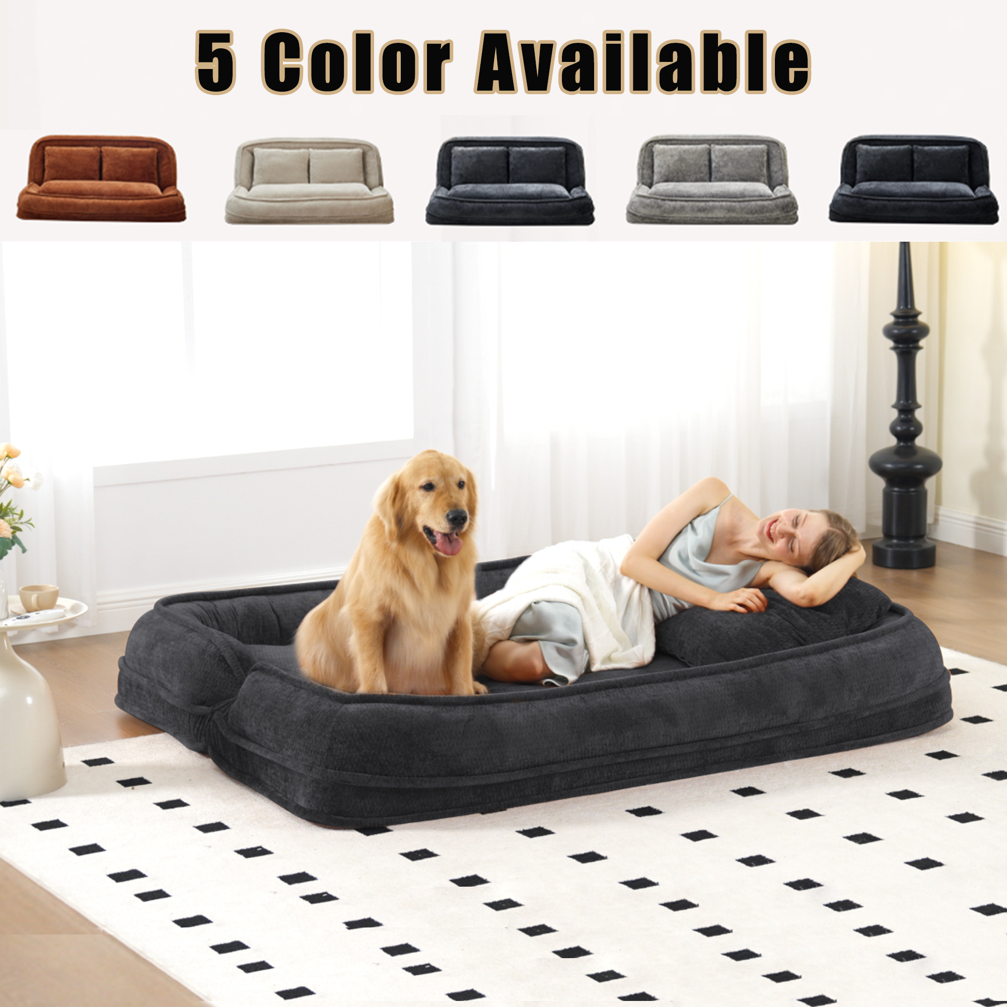 2-in-1 Extra Large Chenille Floor Couch Loveseat for Humans & Dogs