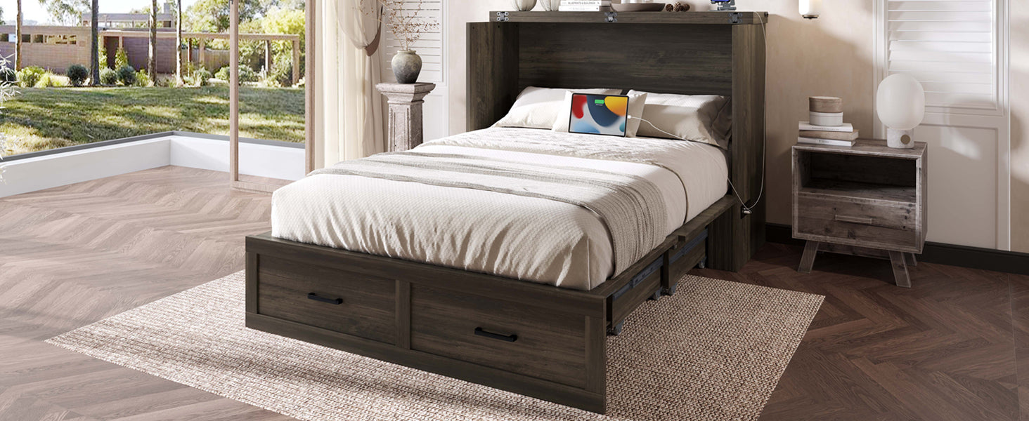 Murphy Bed Cabinet Full Size with Charging Station