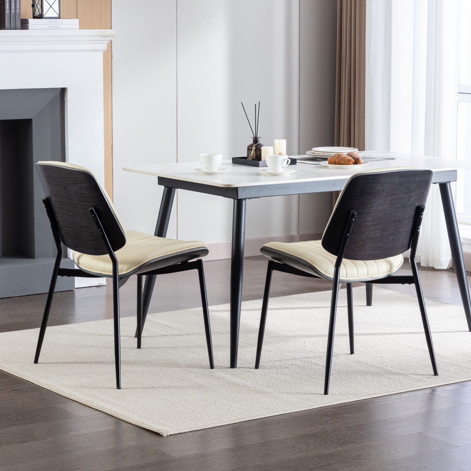 Mid Century Modern Retro Faux Leather Dining Chairs with Walnut Bentwood (Set of 2)