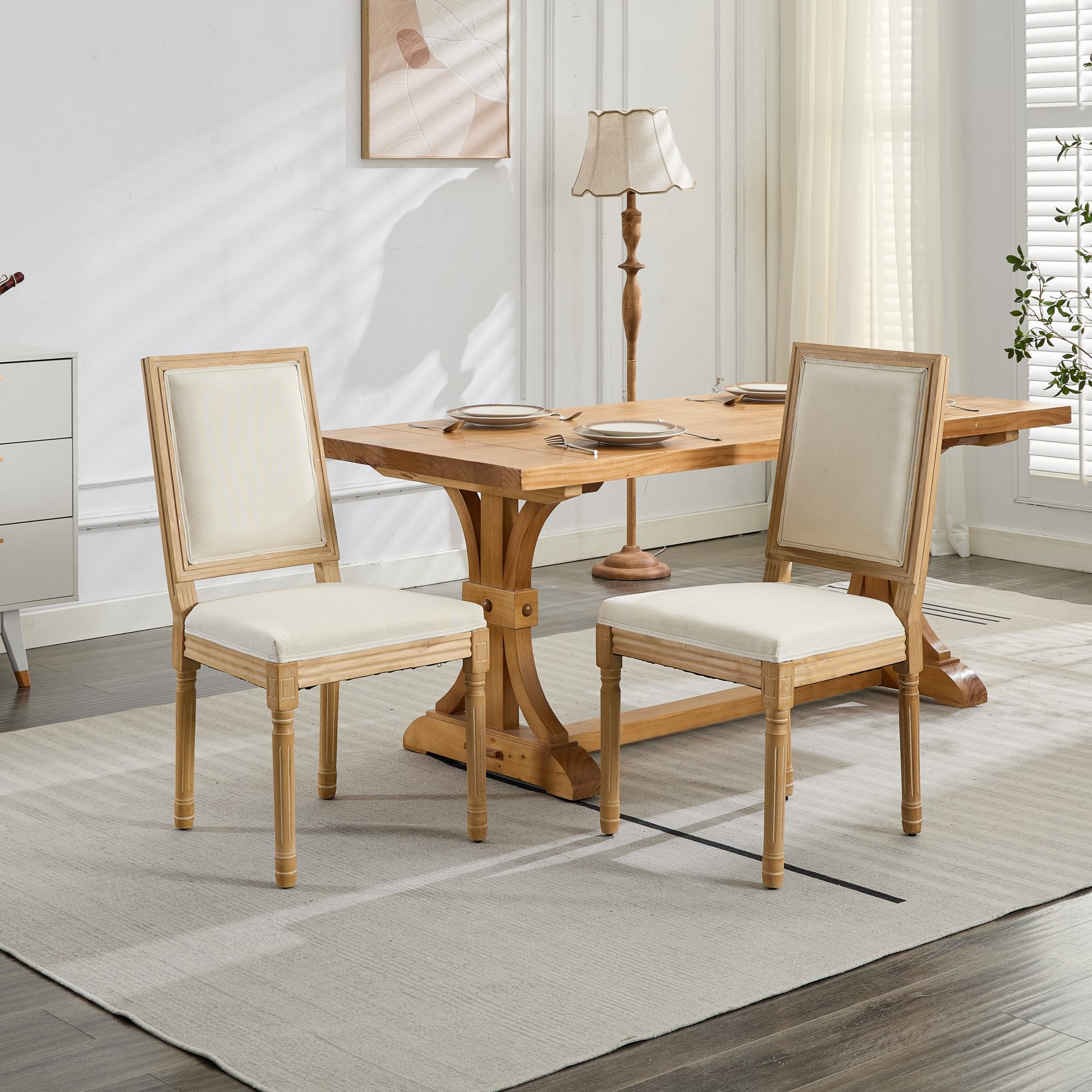 French Louis Dining Chairs with Square Backrest (Set of 2)