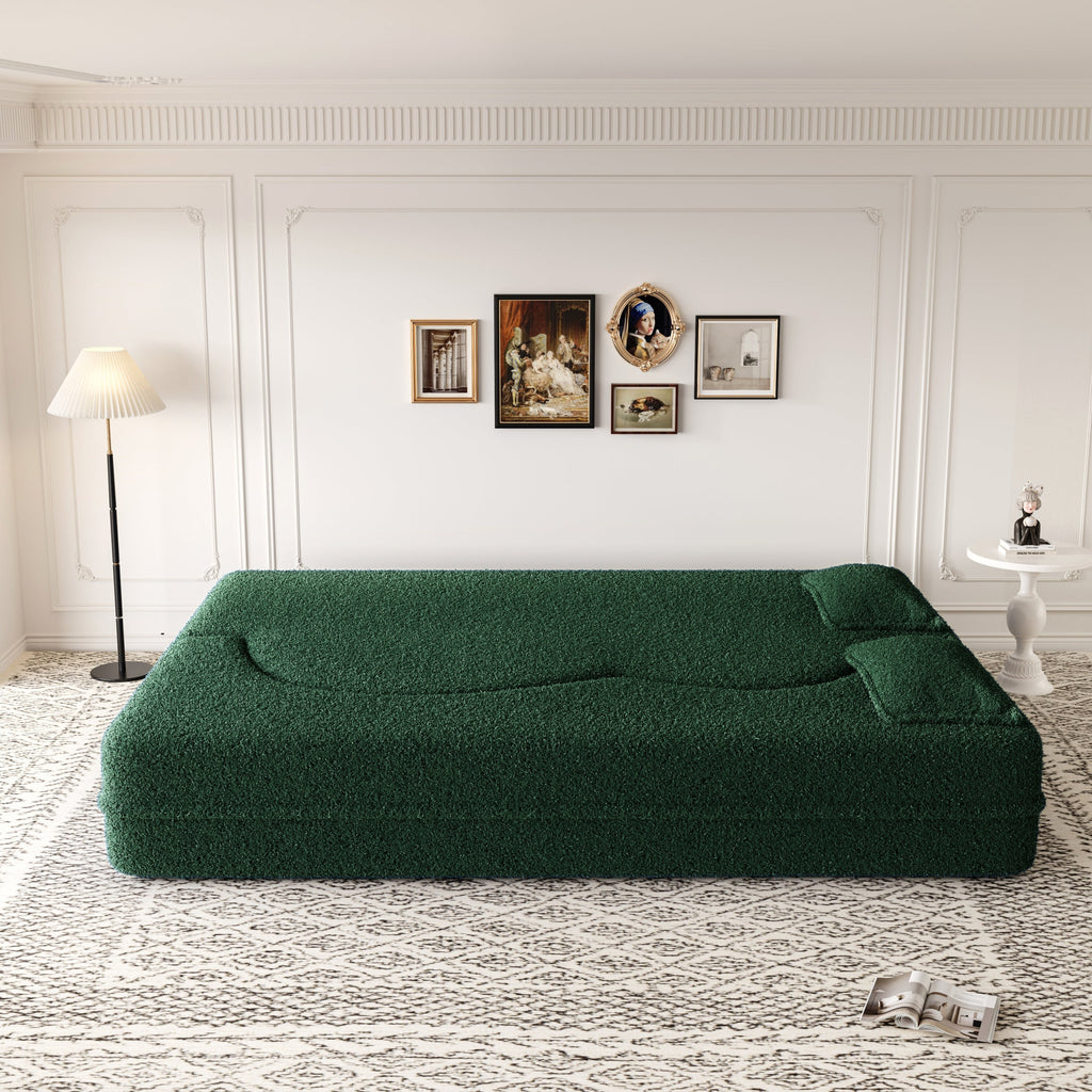 Modern Convertible Teddy Fabric Sofa with 2 Pillows