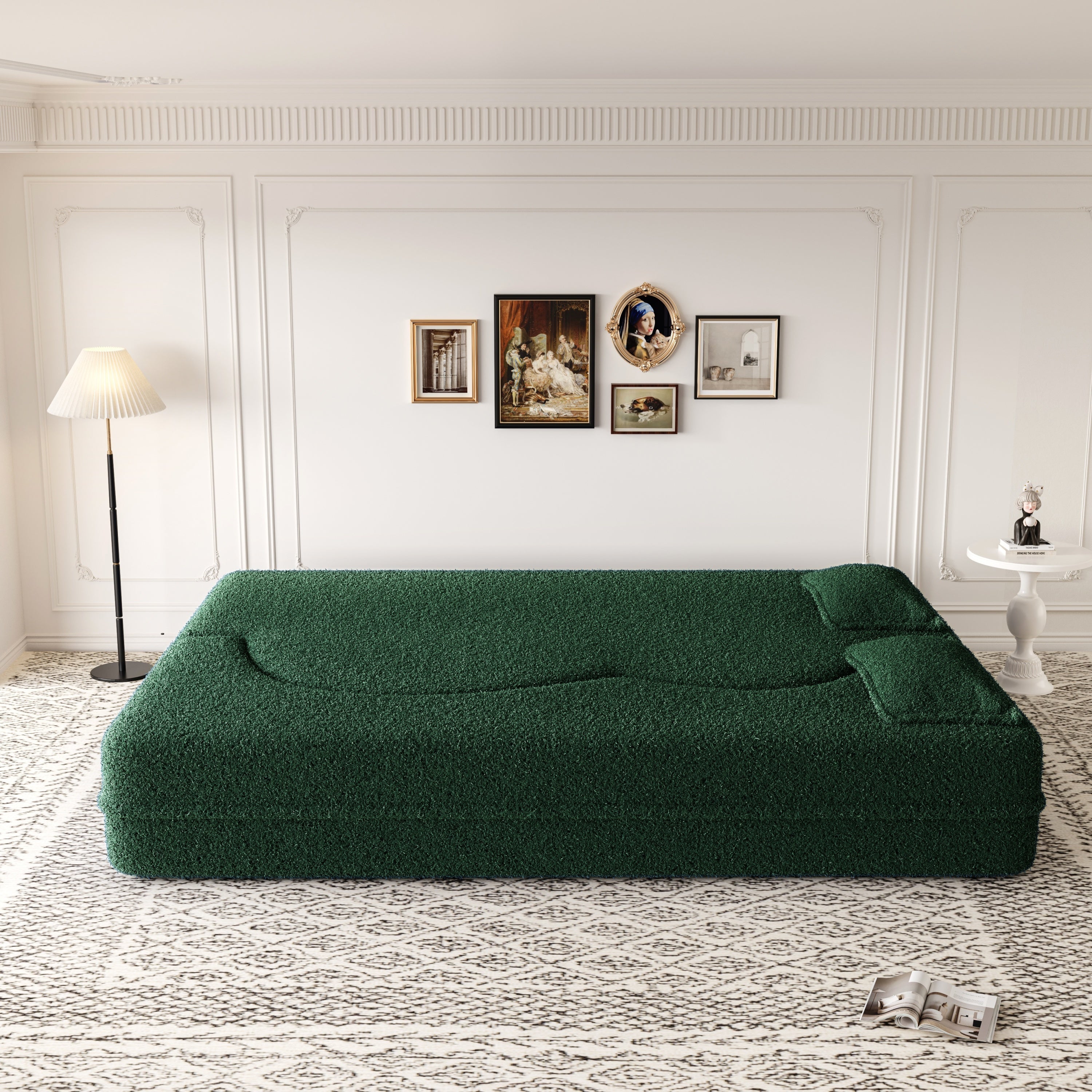Modern Convertible Teddy Fabric Sofa with 2 Pillows