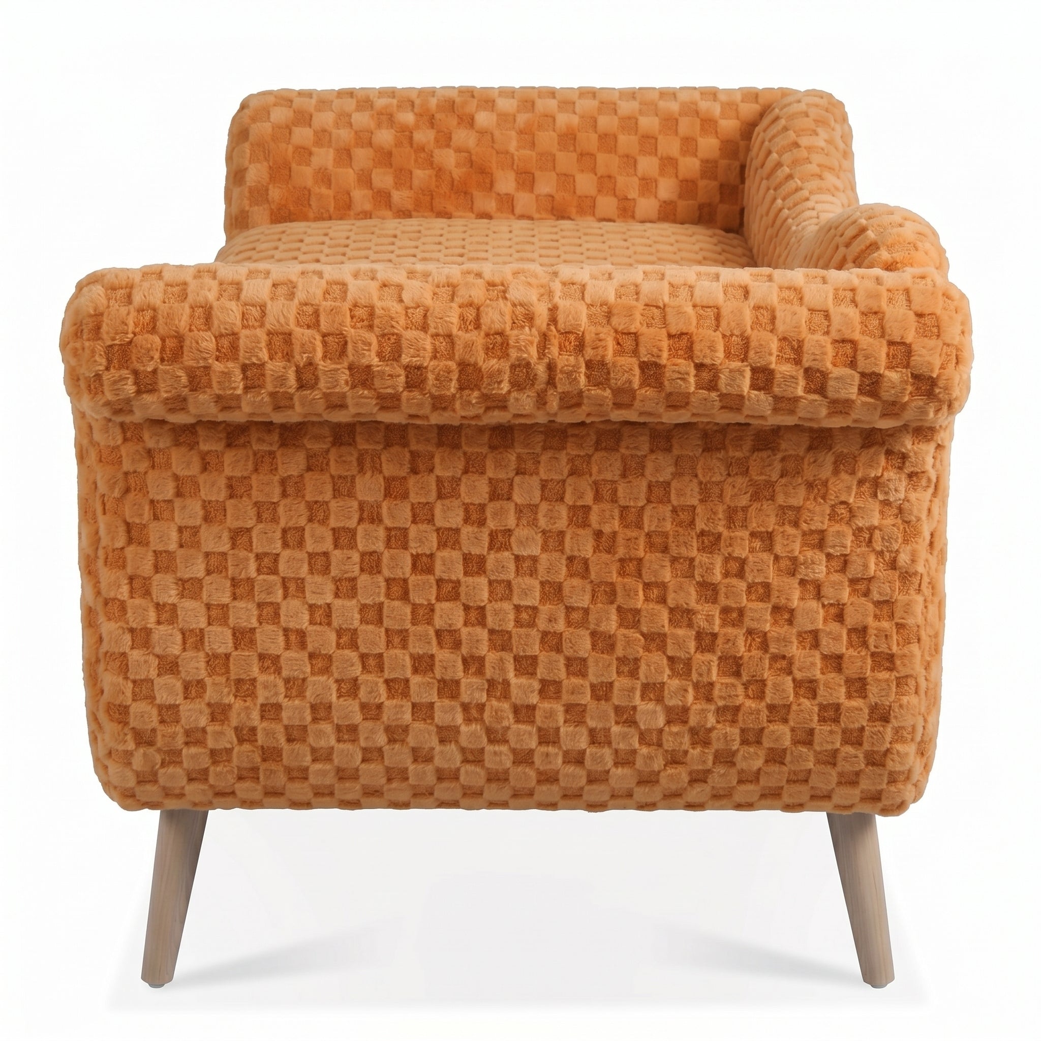 Classic Diamond Pattern Fabric Paired with Elegant Scroll Arms