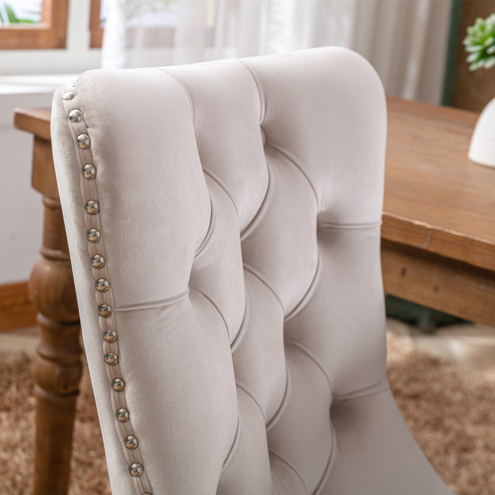 Modern High-end Tufted Solid Wood Velvet Dining Chair(Set of 2)