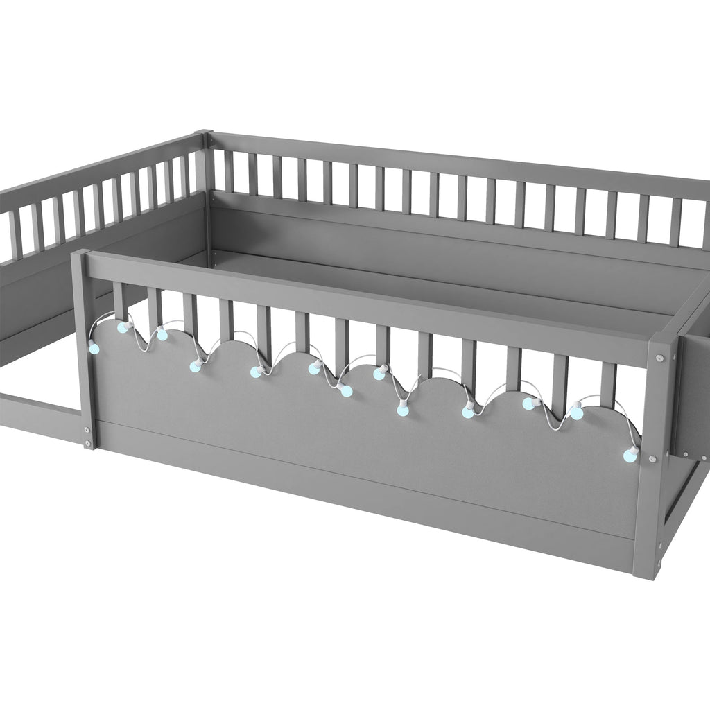 Twin/Full Montessori Floor Kids Bed Frame with High Rails