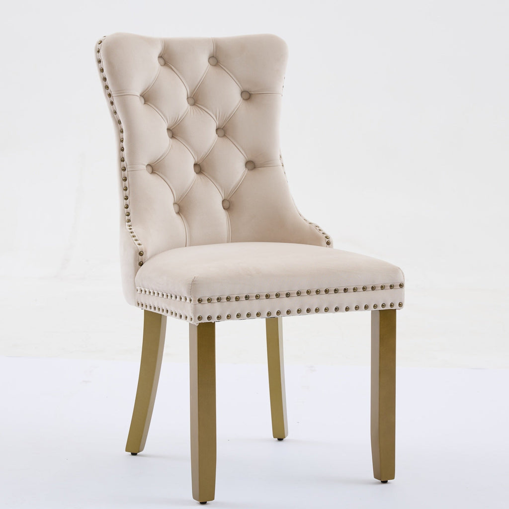 Mid-Century Velvet Dining Chairs with Lion Head Pull Ring (Set of 2)