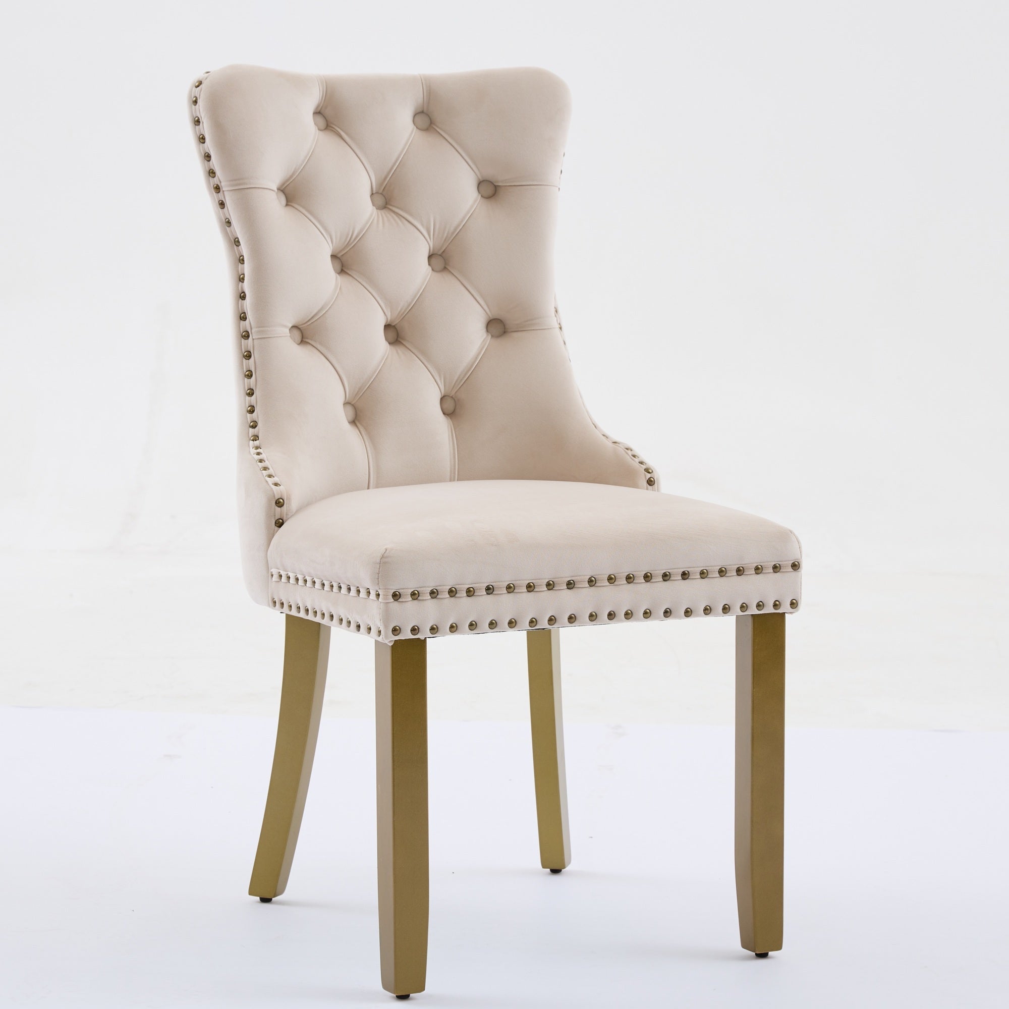 Mid-Century Velvet Dining Chairs with Lion Head Pull Ring (Set of 2)