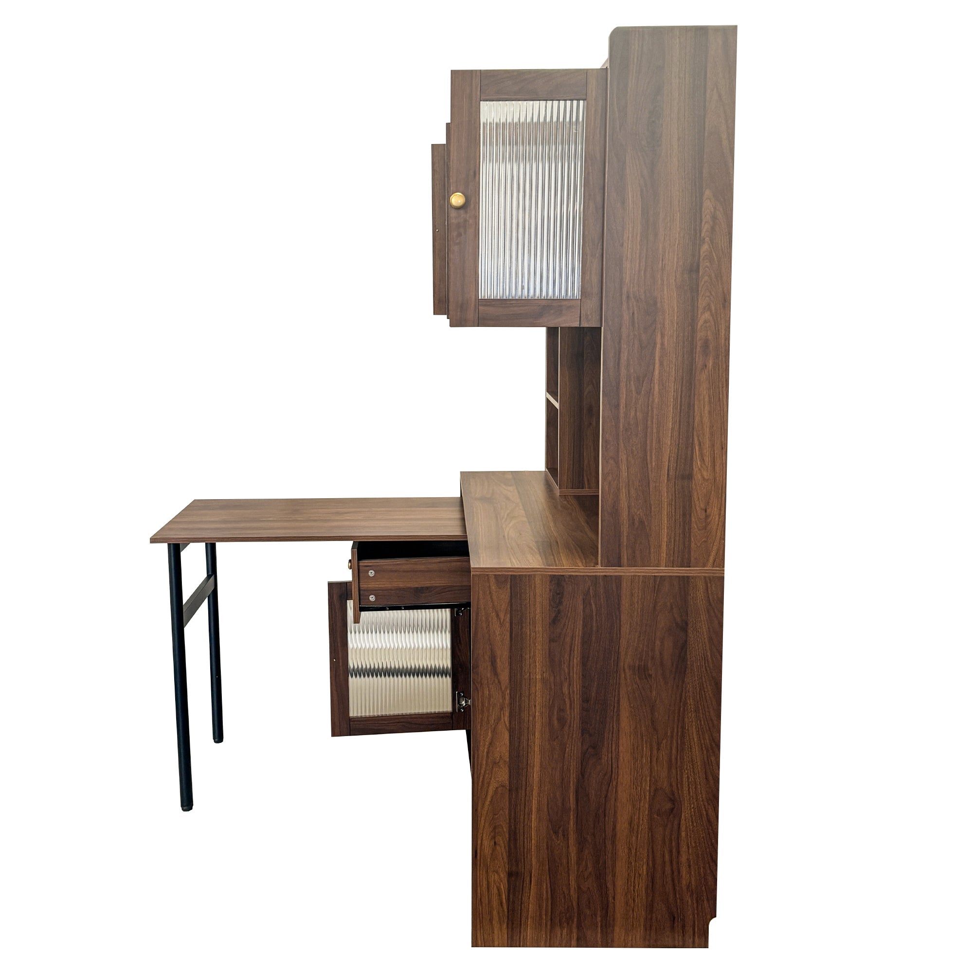 90 Degree Rotating Desktop Computer Desk with Glass Door for Home Office