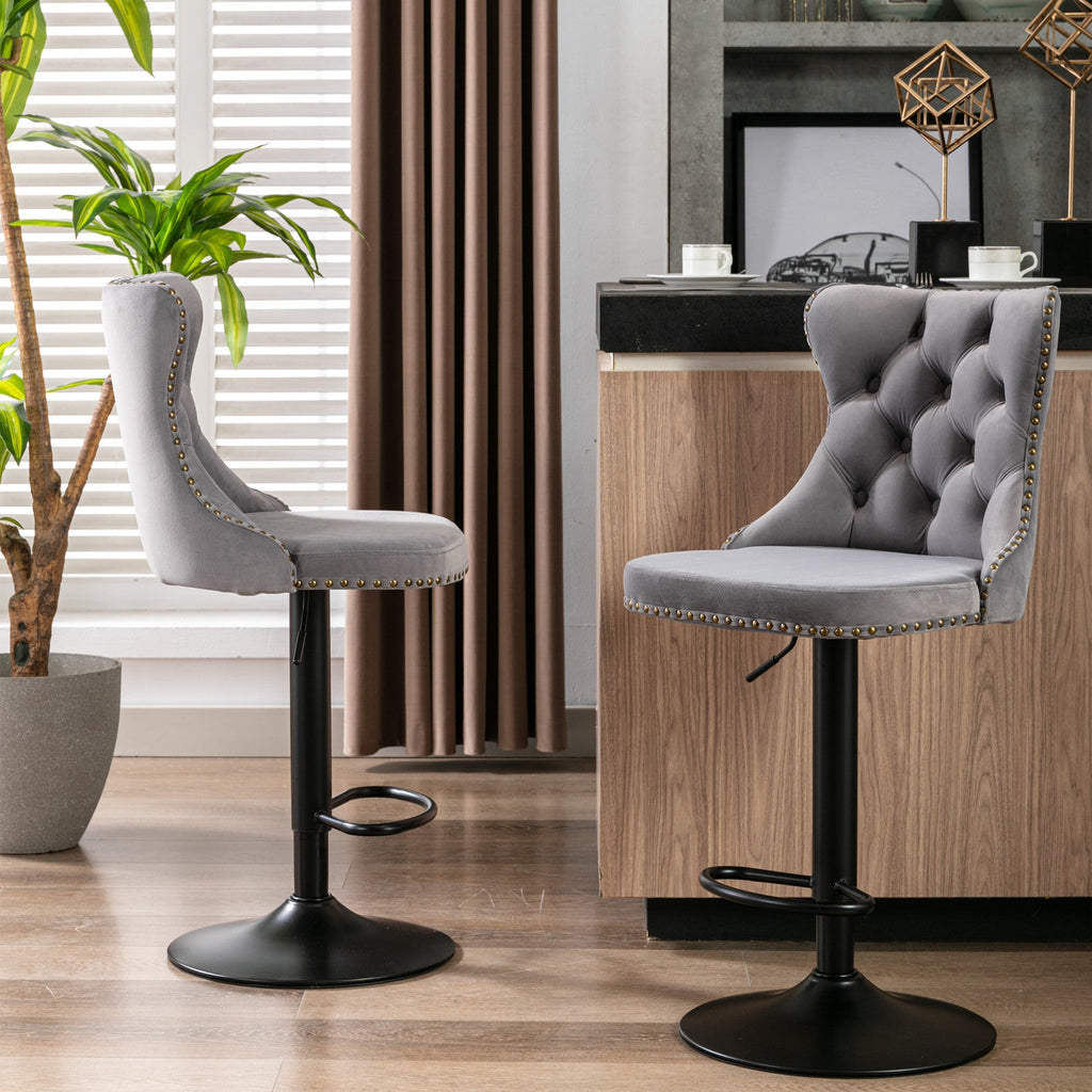 Modern Swivel Velvet Barstools Adjusatble Seat (Set of 2)