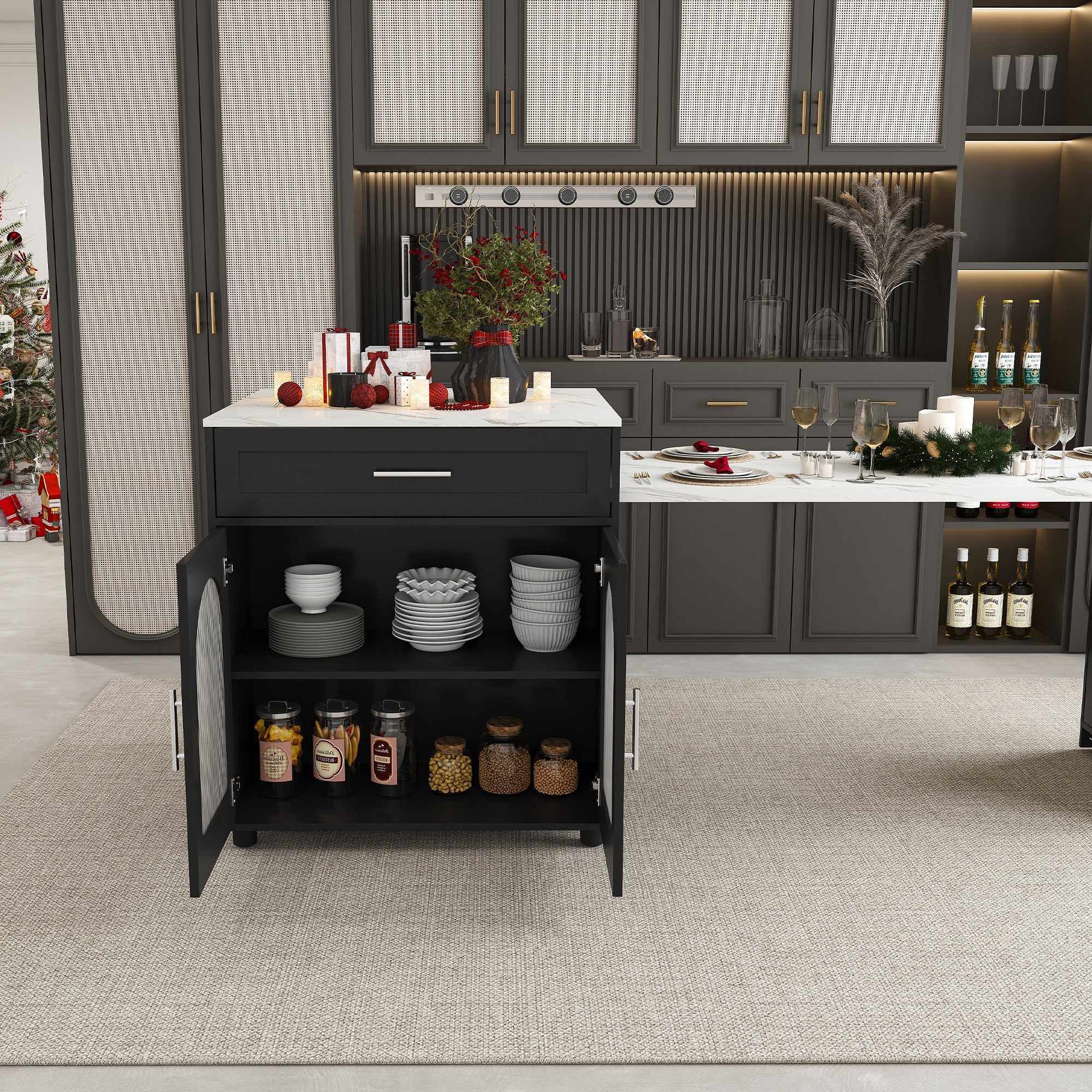 Expandable Kitchen Island with Dining Table