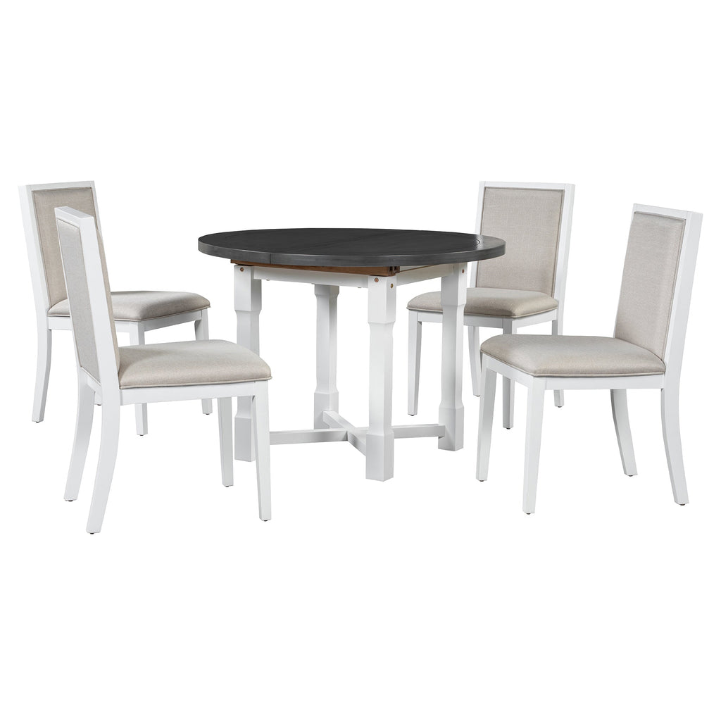 5-Piece Extendable Dining Table Set with Removable Leaf