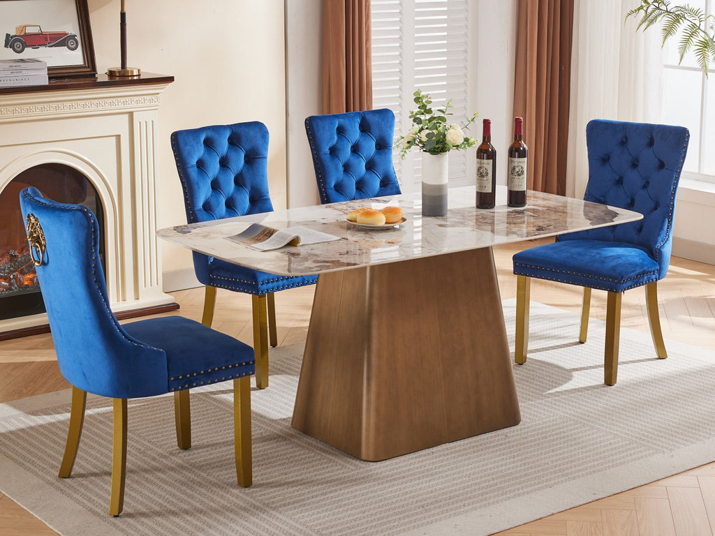 Mid-Century Velvet Dining Chairs with Lion Head Pull Ring (Set of 2)