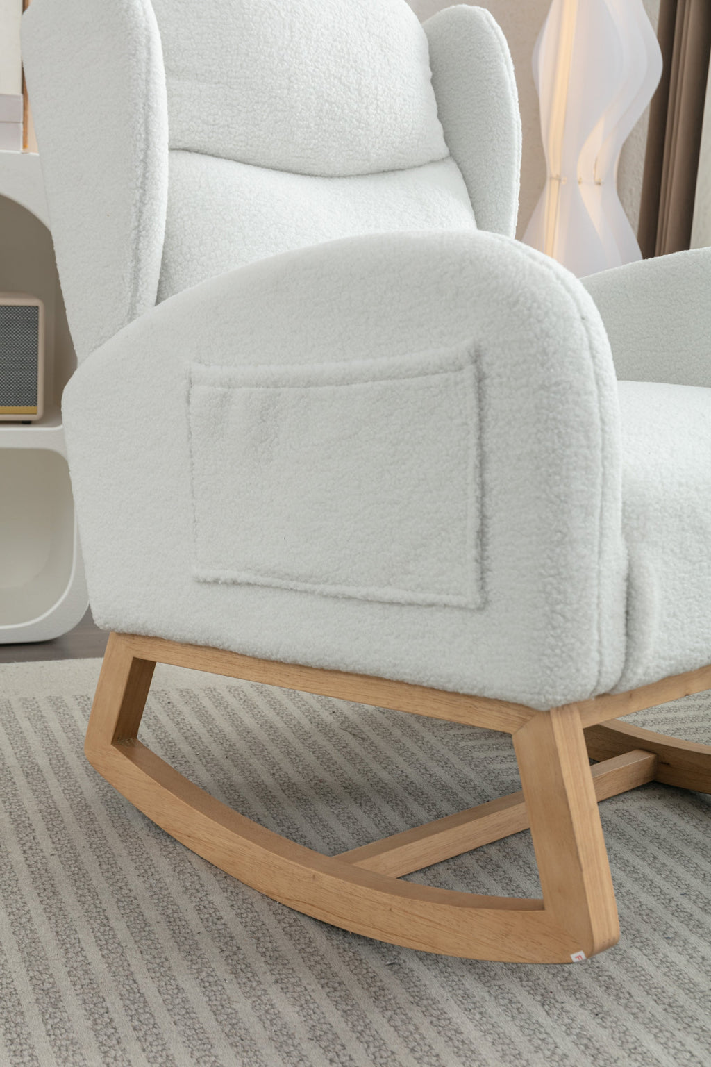 Teddy Fabric Rocking Chair with Packet Wood Legs