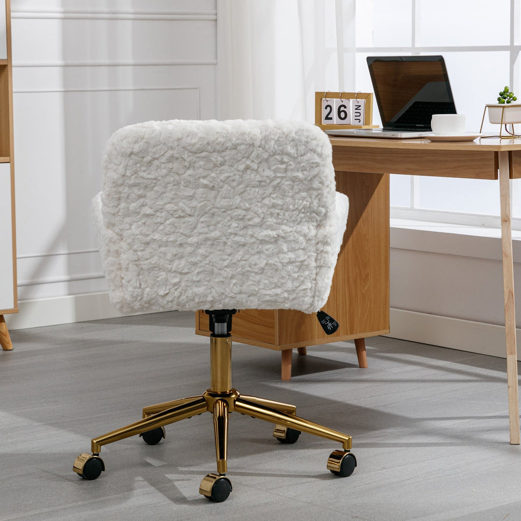 Artificial Rabbit Hair Home Office Chair with Golden Metal Base