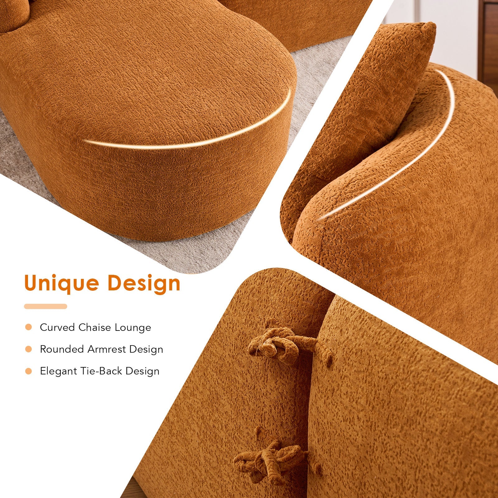 Boneless L-Shape Sectional Sofa with Curved Chaise