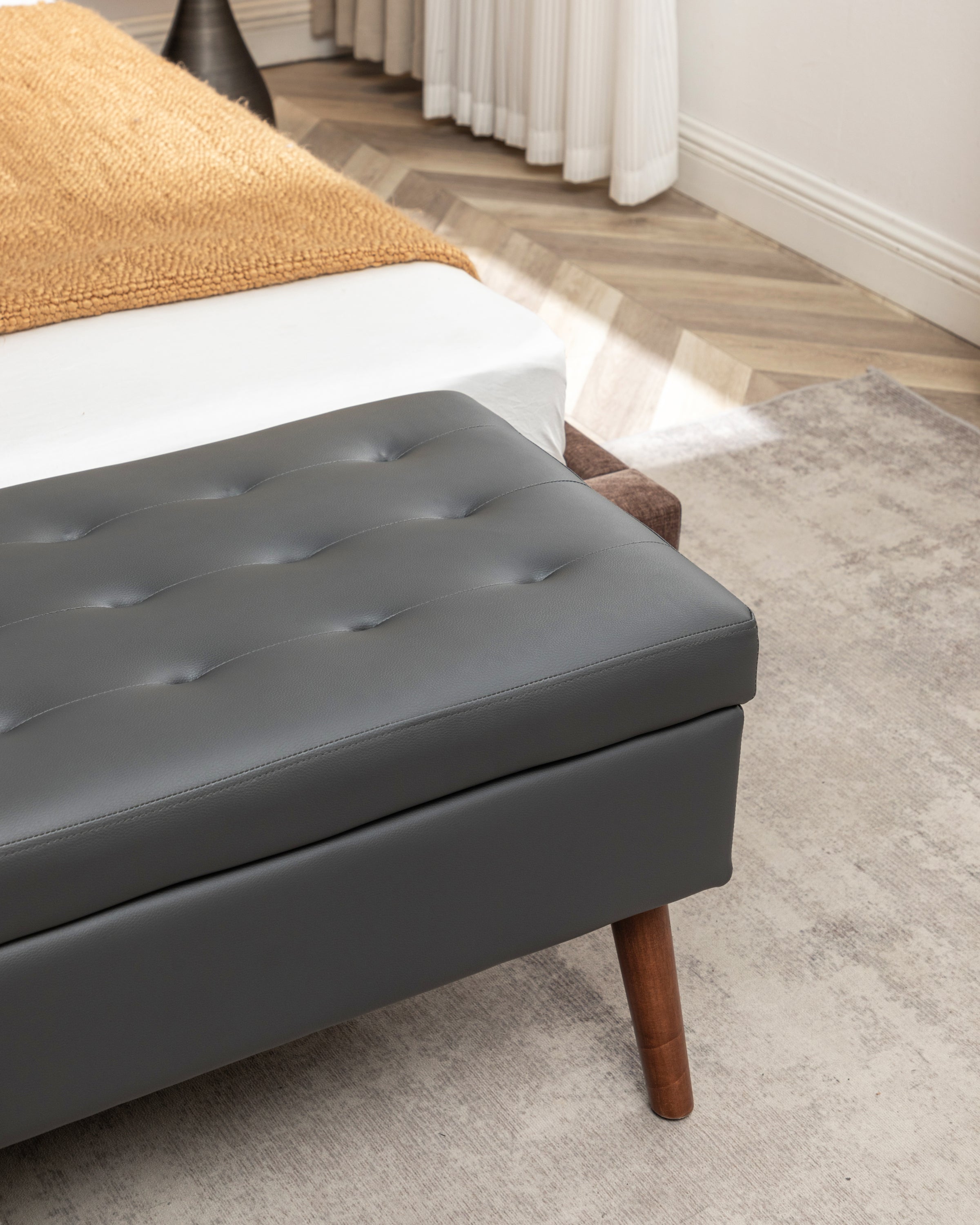 Brown PU Leather Storage Bench