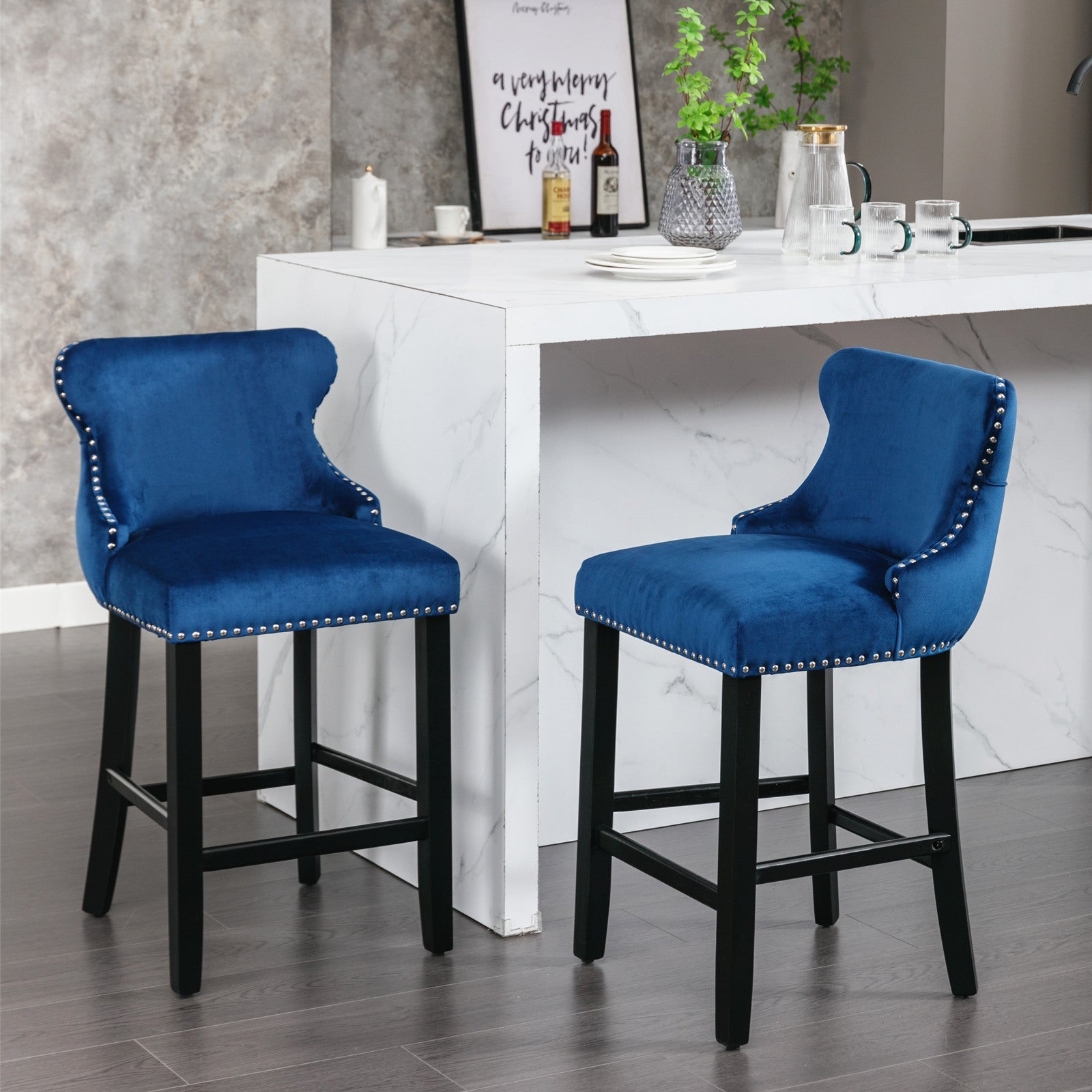 Leisure Style Velvet Upholstered Wing-Back Barstools (Set of 2)
