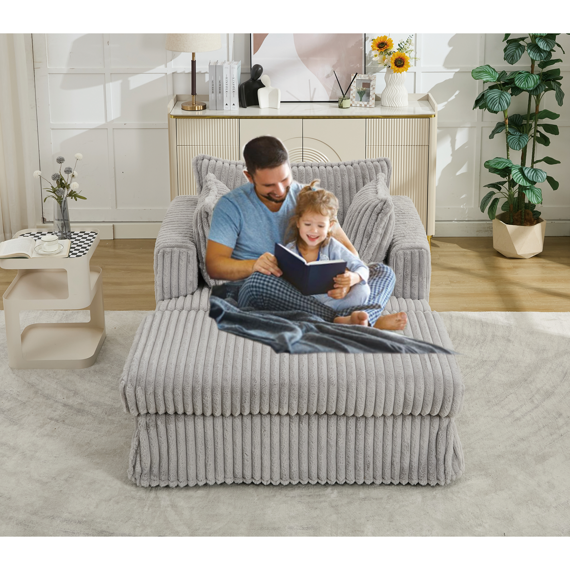 47.7'' Oversized Corduroy Chaise Longue with Ottoman