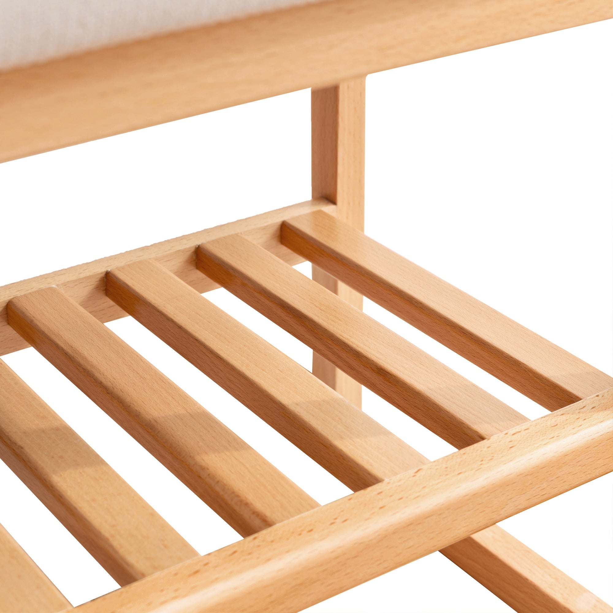 Natural Wood Shoe Bench with Beech Storage and High Rebound Sponge Cushion