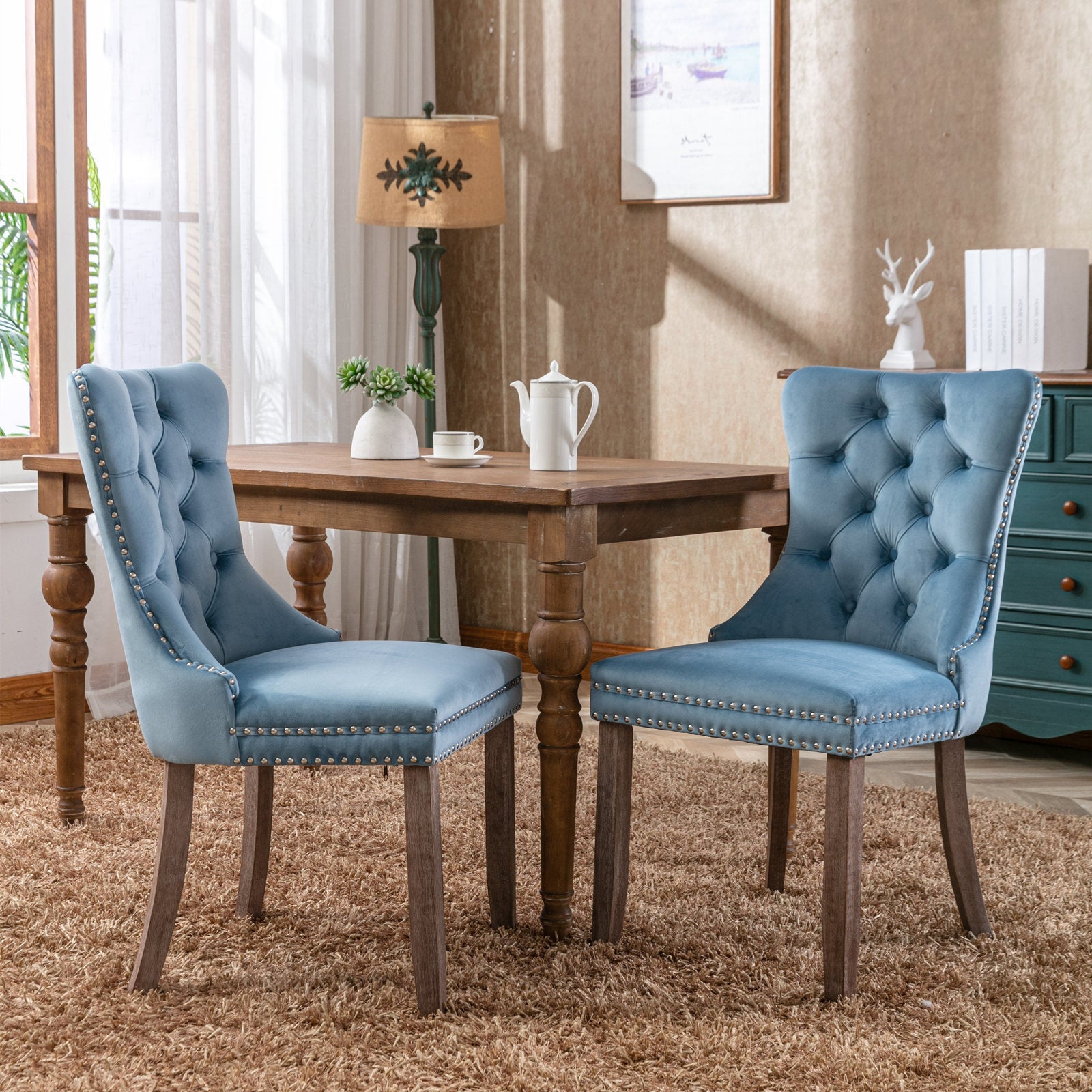 Modern High-end Tufted Solid Wood Velvet Dining Chair(Set of 2)