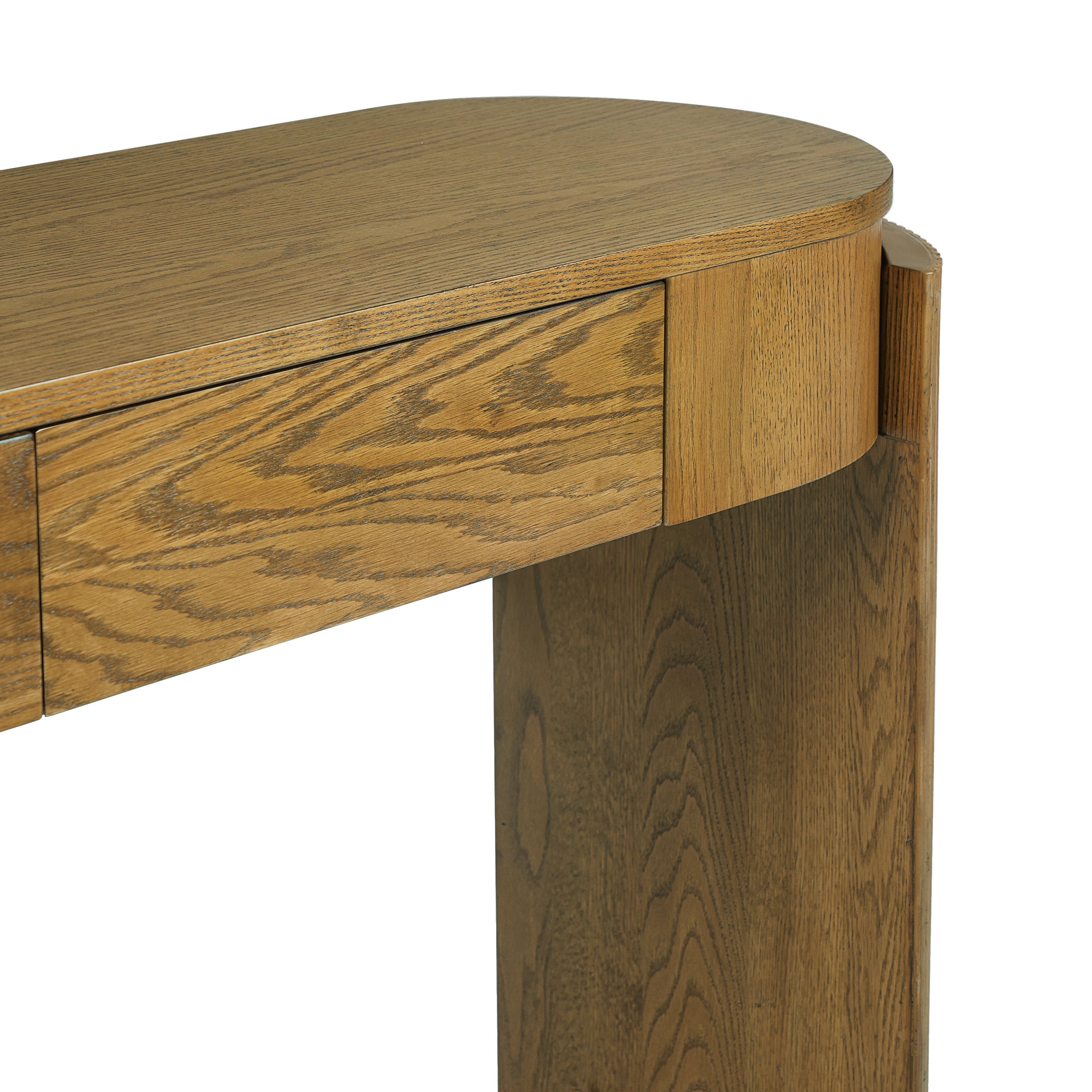Natural Wood Console Table with Fluted Design