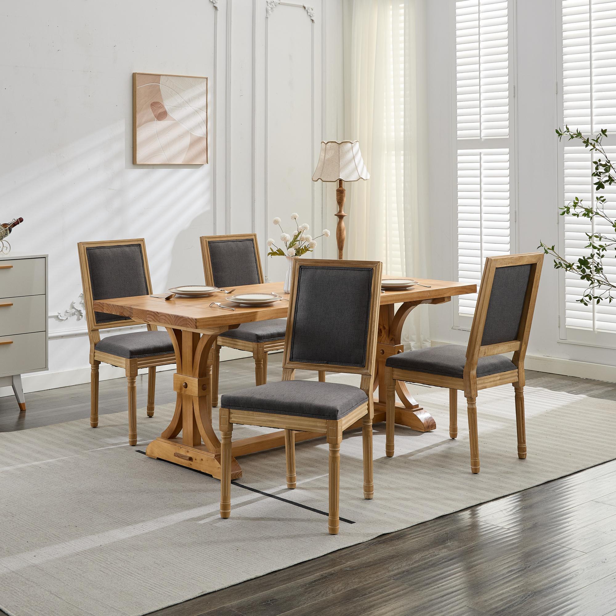 French Louis Dining Chairs with Square Backrest (Set of 2)