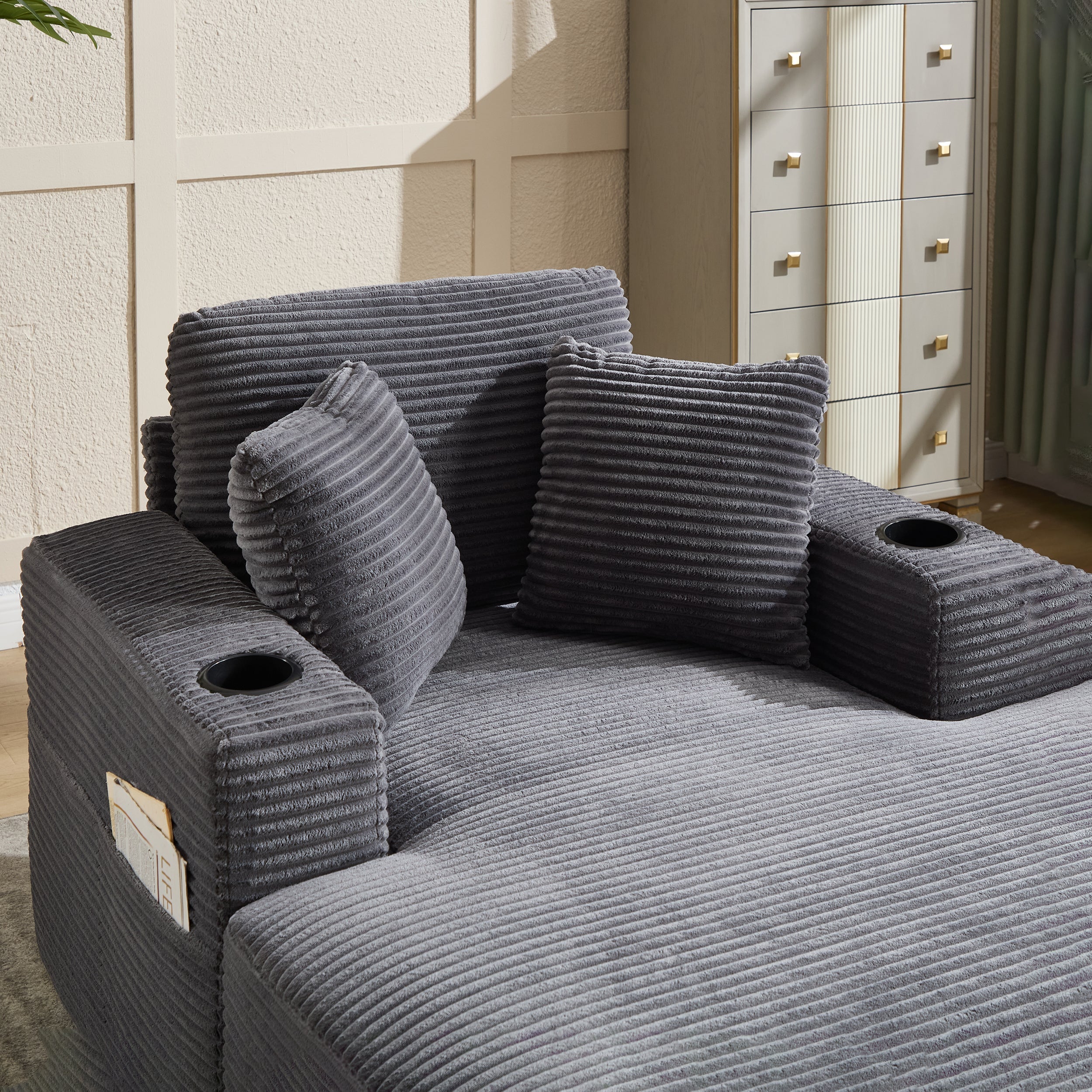 Corduroy Upholstered Chaise Lounge Sofa