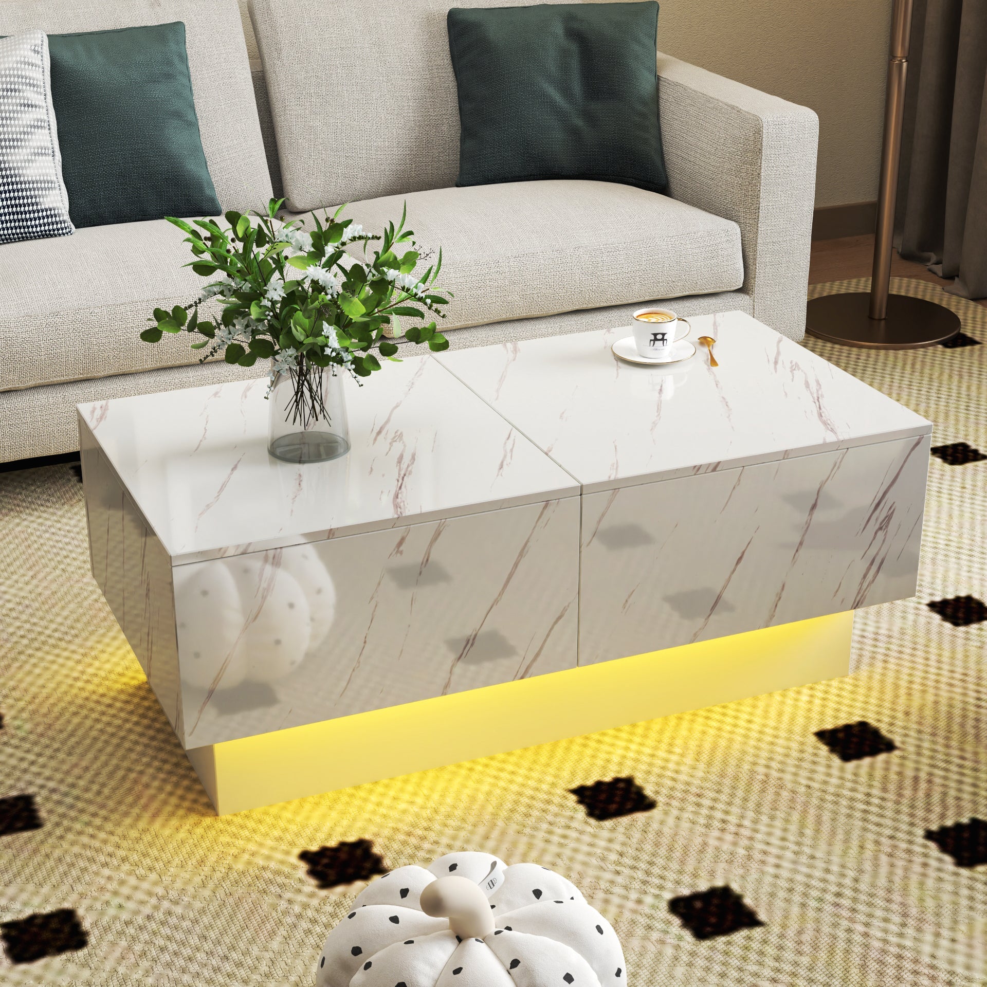 White Coffee Table with Sliding Tabletop