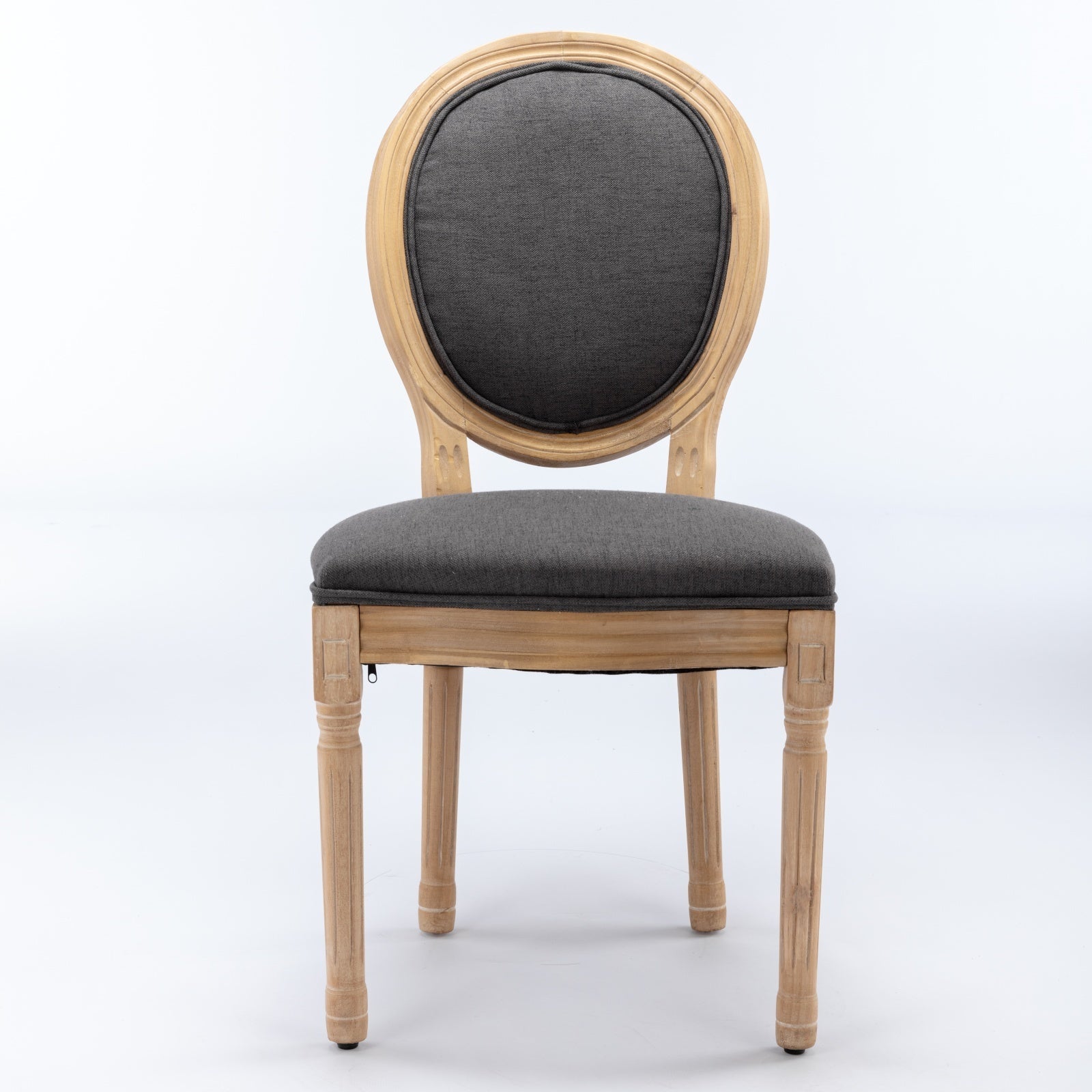 French Style Solid Wood Frame Linen Fabric Back Dining Chair (Set of 2)