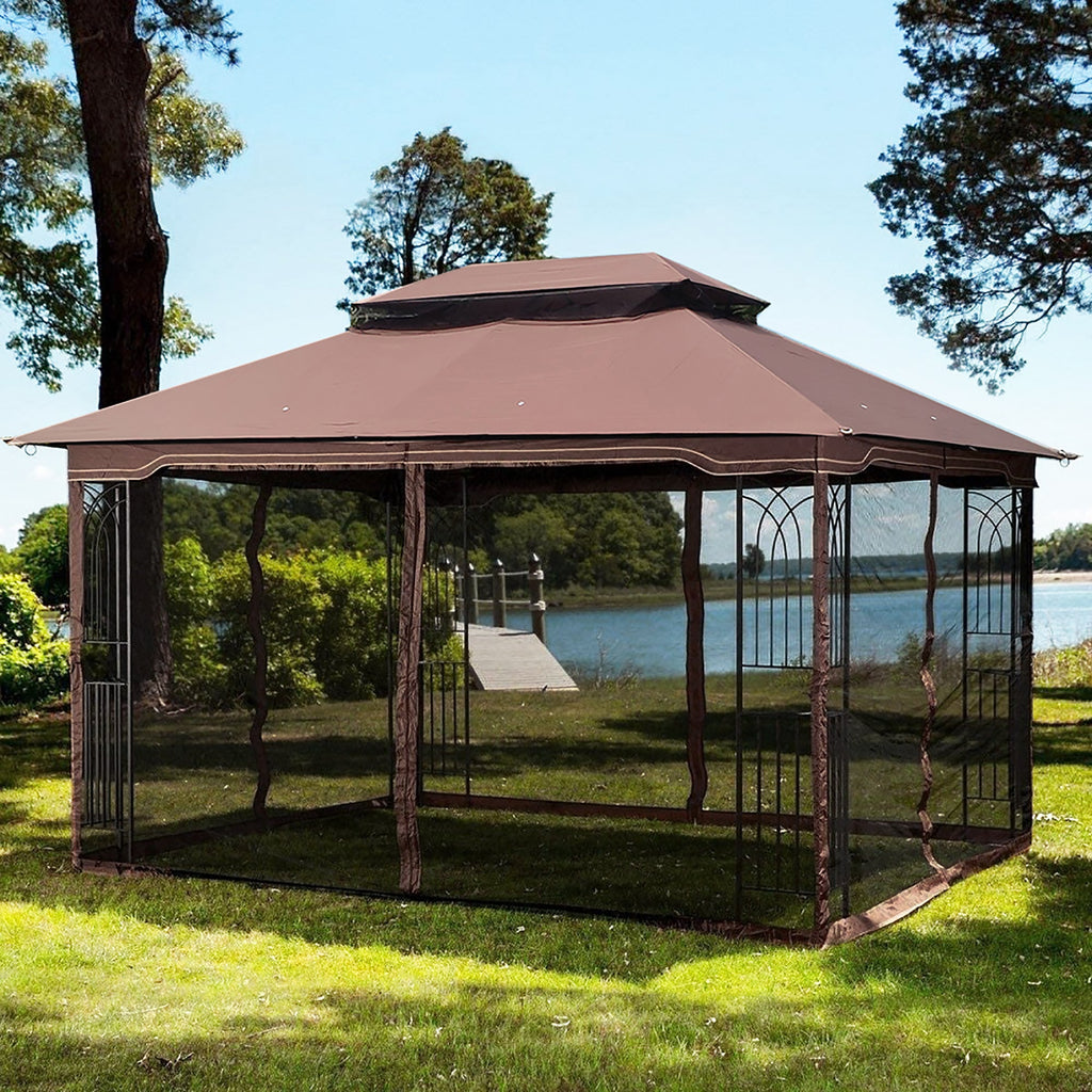 Patio Gazebo Tent with Ventilated Double Roof and Mosquito Net for Backyard or Garden