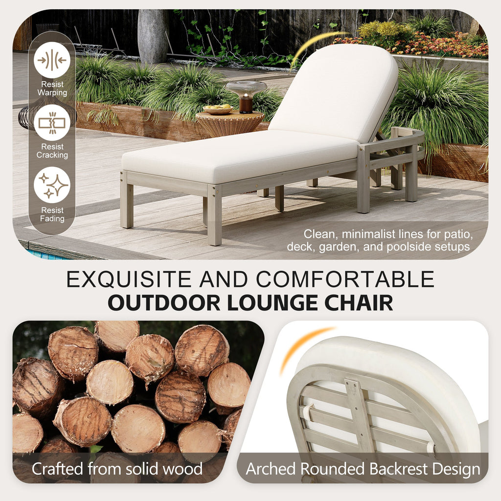 Acacia Wood Chaise Lounge Chairs 5-Position Adjustable Backrest for Patio Poolside