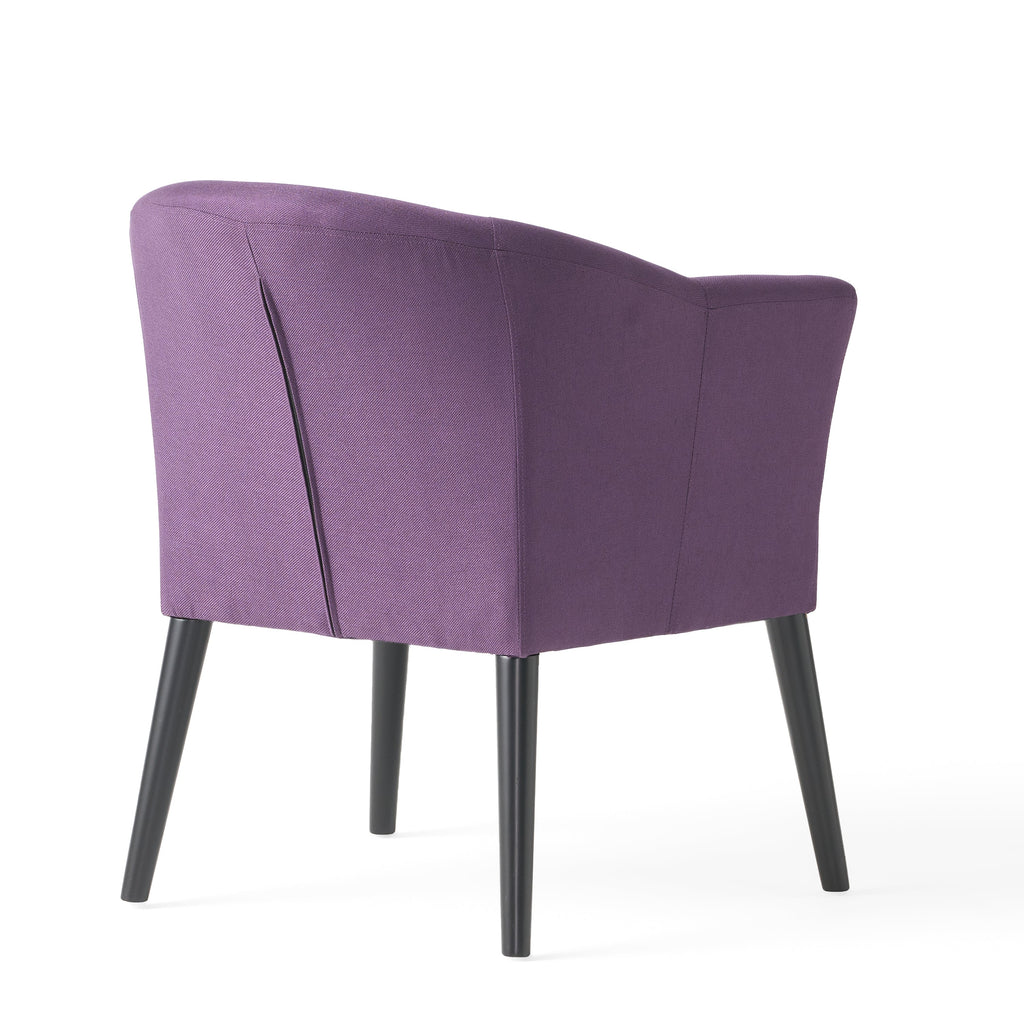 Plum Fabric Arm Chair with Wooden Legs and Cushioned Seat